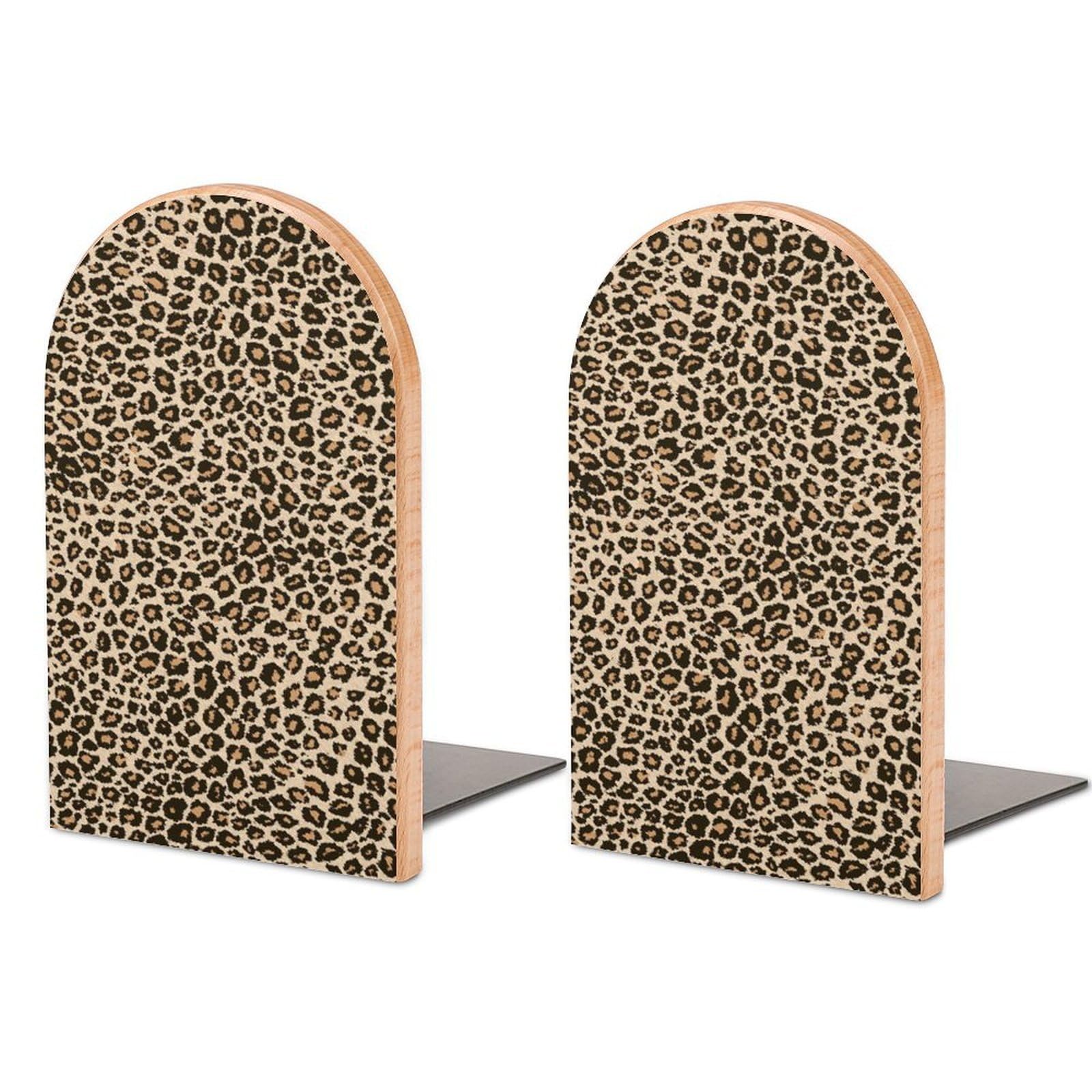 Sujetalibros decorativos de madera con patrón moderno de leopardo para estantes