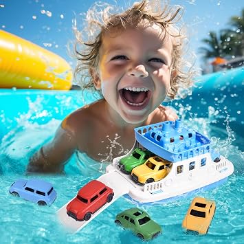 Bath Boat Toys with car and Squirt Water Toys for Kids Pool Summer Play