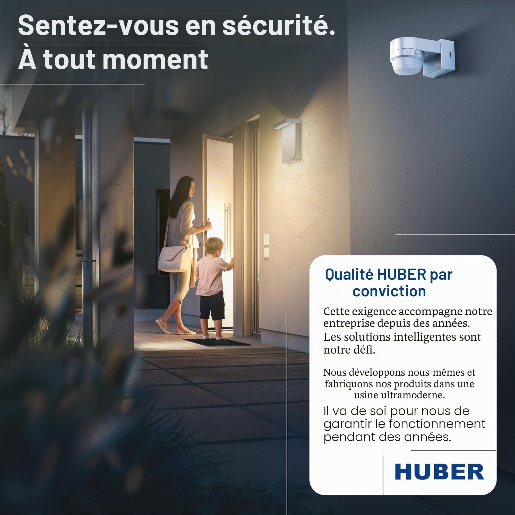 Huber Motion 100 Détecteur de mouvement infrarouge 360° avec 4 capteurs et lentille Fresnel - IP65, LED, protection anti-pénétration et limitation de zone, montage
