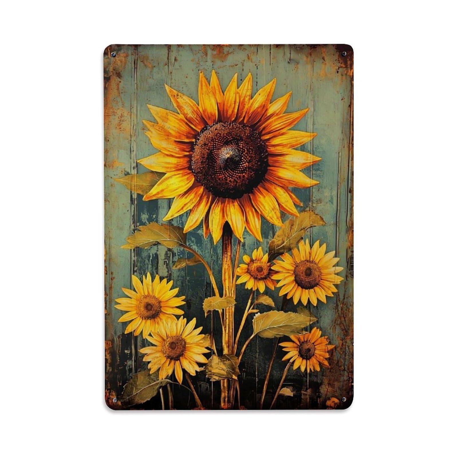 Jdyaojiesheng Vintage Sunflower Pattern Rustic Background Art Tin Sign Retro Metal Wall Decor Metal Poster, Home Bar Garage Farmhouse Cafe Wall Art Decoration 8X12inches