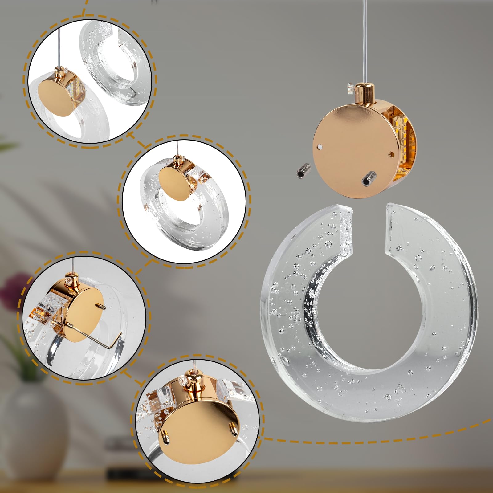 Chrasy E27 Moderno Lampada a Sospensione in Vetro Cristal Cerchio Lustre Lampadari da Interno Vetro Strutturato Ottone per Isola Cucina Sala Da Pranzo per Sala da Pranzo Decorazione