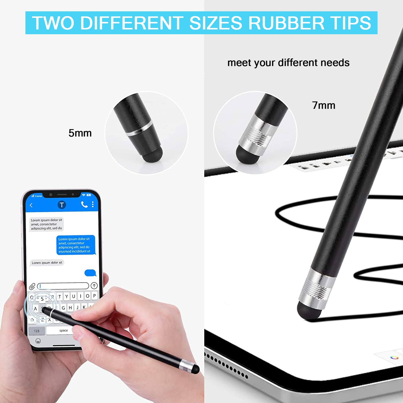 Penna Per Tablet 2 In 1 Con 8 Punte Di Ricambio - Stilo Touch In Gomma Morbida, Universale Per IPhone, IPad E Android