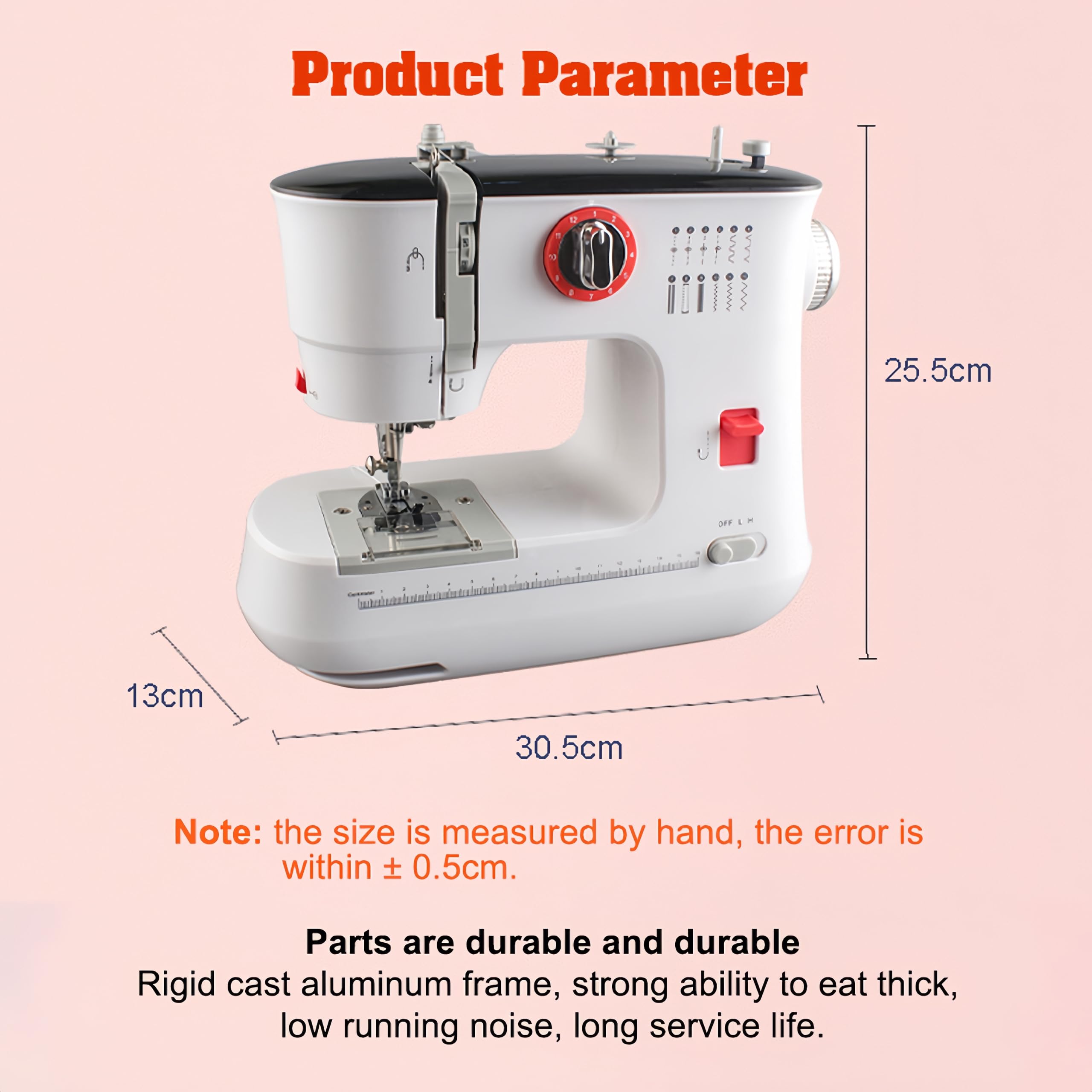 519 Macchina per Cucire Elettrica Portatile per Principianti e Uso Domestico, 12 Funzioni Cucito, Infila Ago Automatico, Ideale per Vestiti, Tende, Fai da te e Progetti