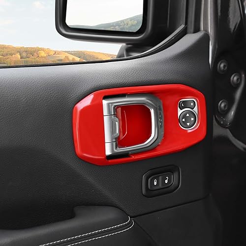 Miniatura 7 de RT-TCZ Para Wrangler JL Interior Manija de la Puerta Tazón Cubierta Decoración Trim para Jeep Wrangler JL JLU Gladiator JT 2018 Up Rojo Interior