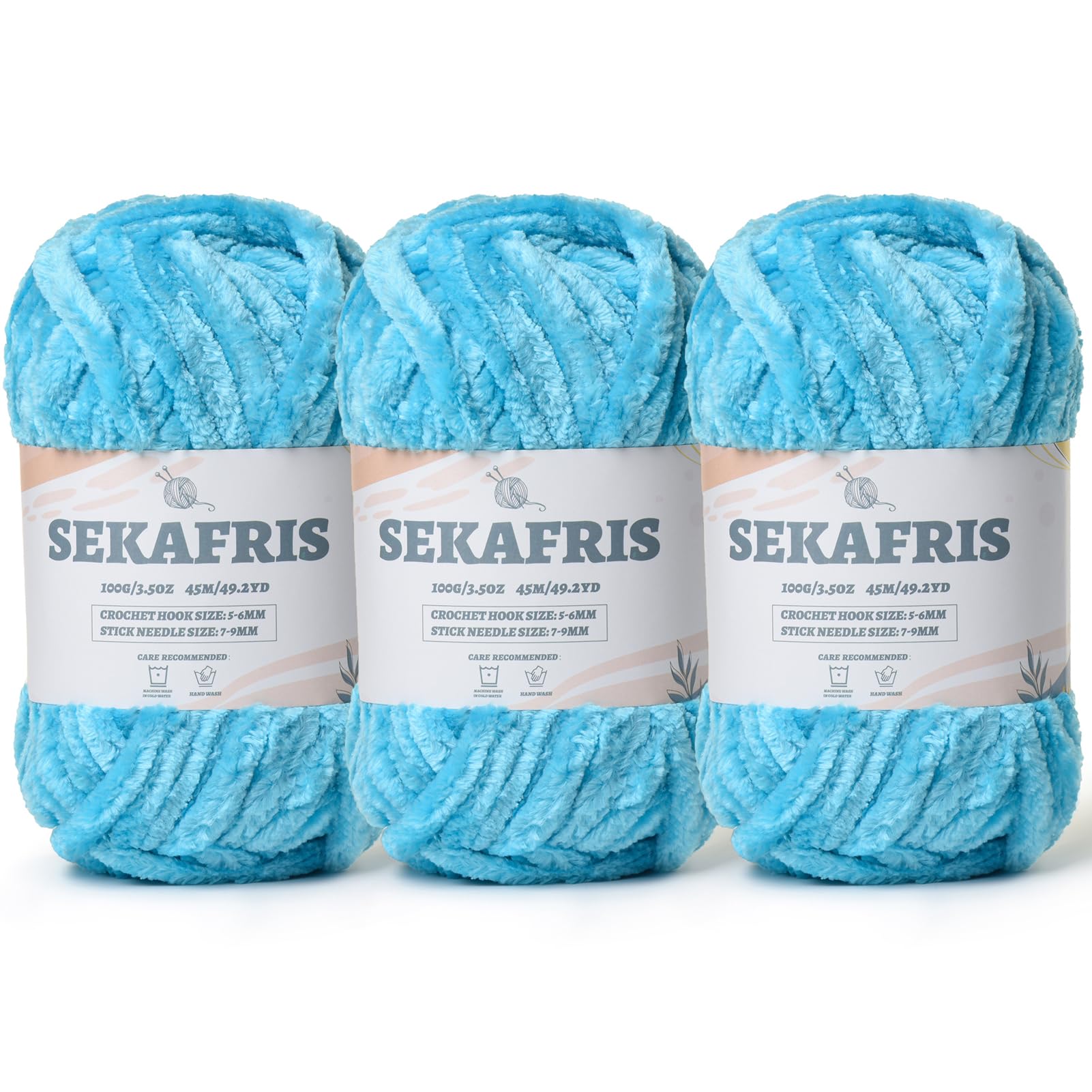 Chenille Velvet Soft Yarn Lake Blue 3 Pack