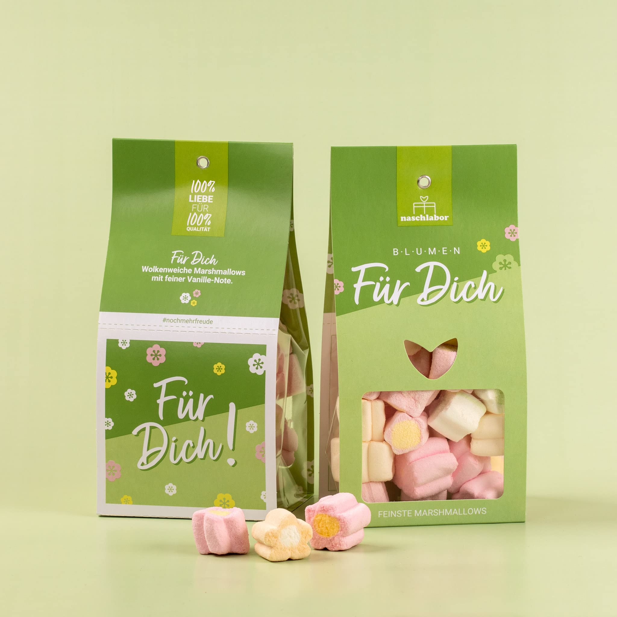 15 Stück Blumen Für Dich Marshmallow Mix - Die bunte Mischung für deinen Frühling | Groß-Verpackung | Blumen-Marshmallows | Luftige Süßigkeiten | Marshmallow Geschenk