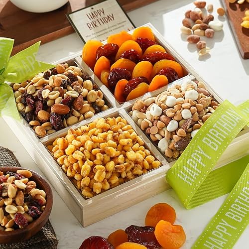 Broadway Basketeers Surtido de cesta de regalo de frutas secas y frutos secos de cumpleaños para hombres y mujeres, un regalo de celebración