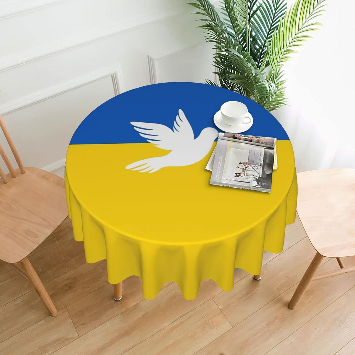 Melbrakin Dove Ukraine Flag Ukrainian Table Cloth Round Table Cover Wrinkle Resistant Waterproof Tablecloth 60 Inch Washable For Kitchen Party Picnic