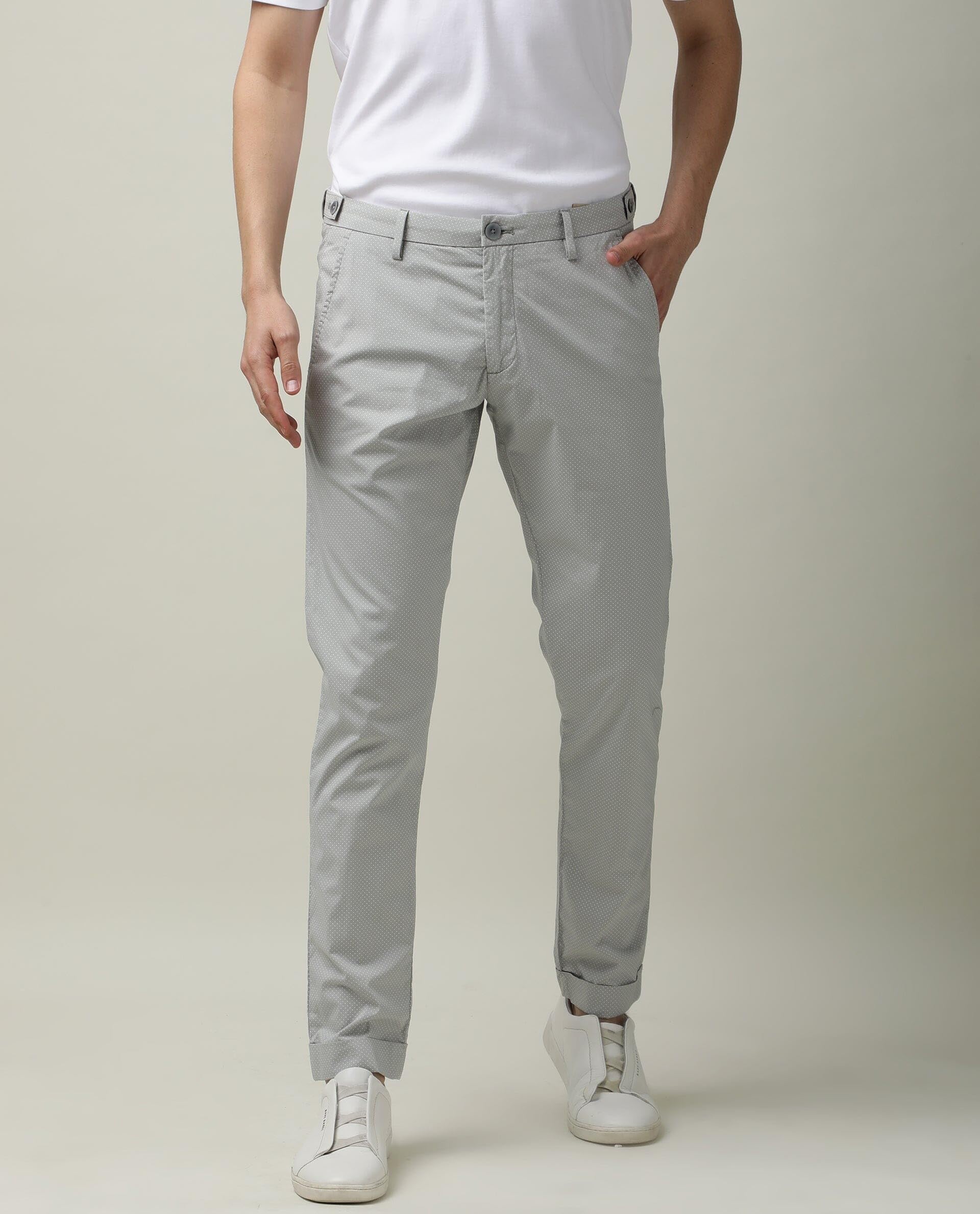 Rare Rabbit Men's Maxim Grey Cotton Polka Print Slim Fit Trouser 4