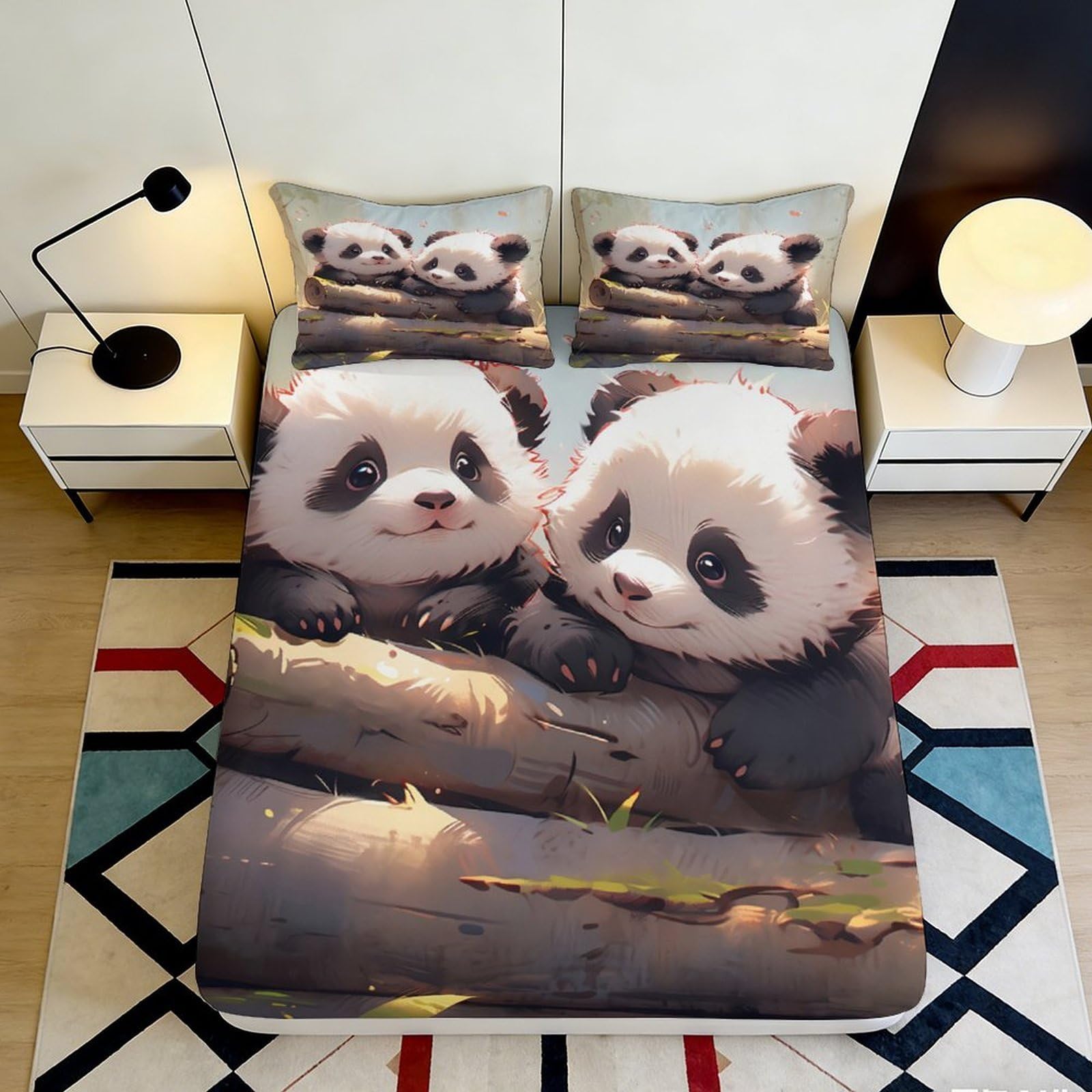 Kzqnxhjprl Style-10 3D Printed Cute Panda Fitted Sheet Microfiber Soft Breathable Bamboo Forest Mattress Cover For Bedroom Dorm Mattress Protection Decor 90X200x25cm