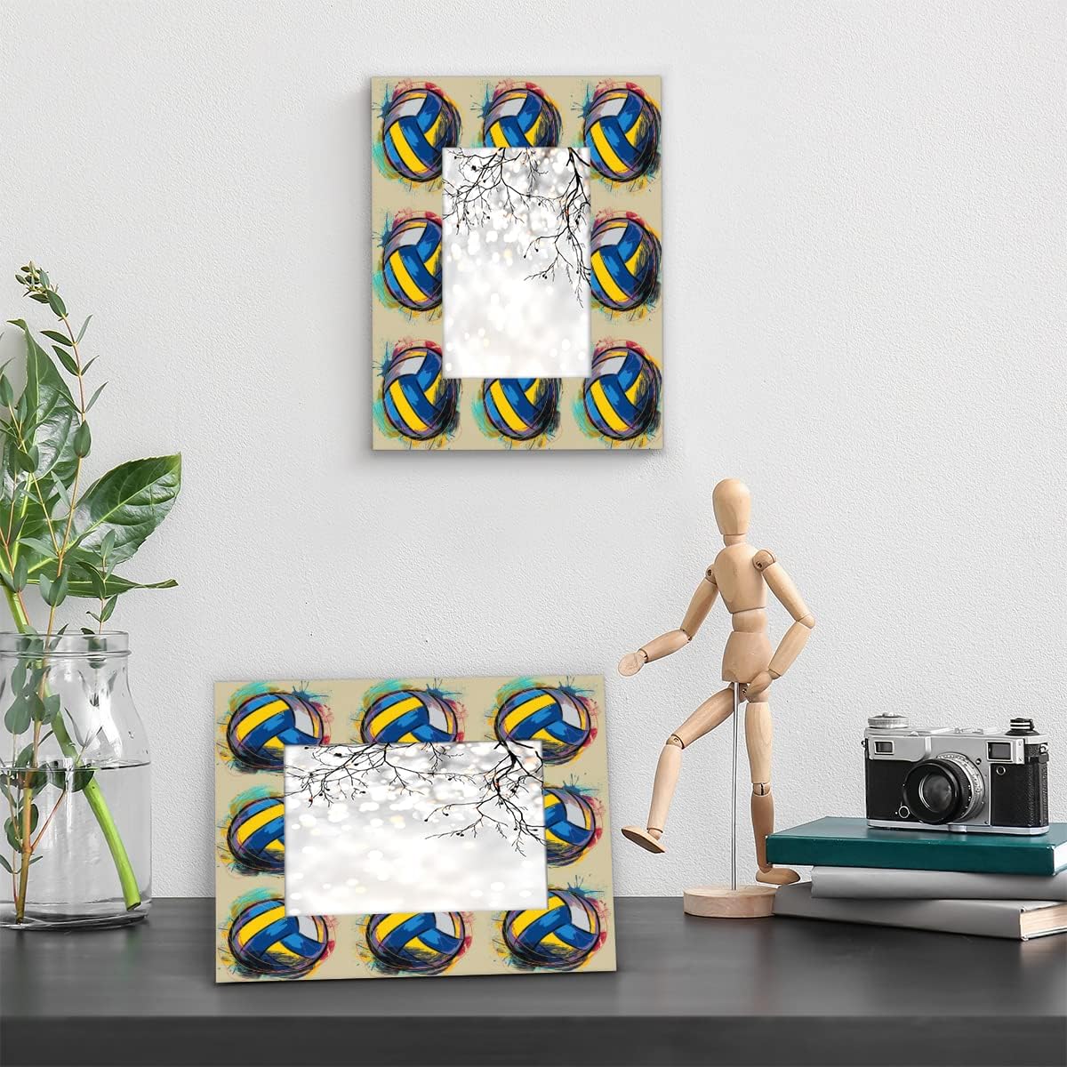 KOBLEN Volleyball Sports Cartoon 5 x 7 Picture Frame Wood Photo Frame Table Top Display or Wall Mount for Home Office Hotel Room Desk Decor