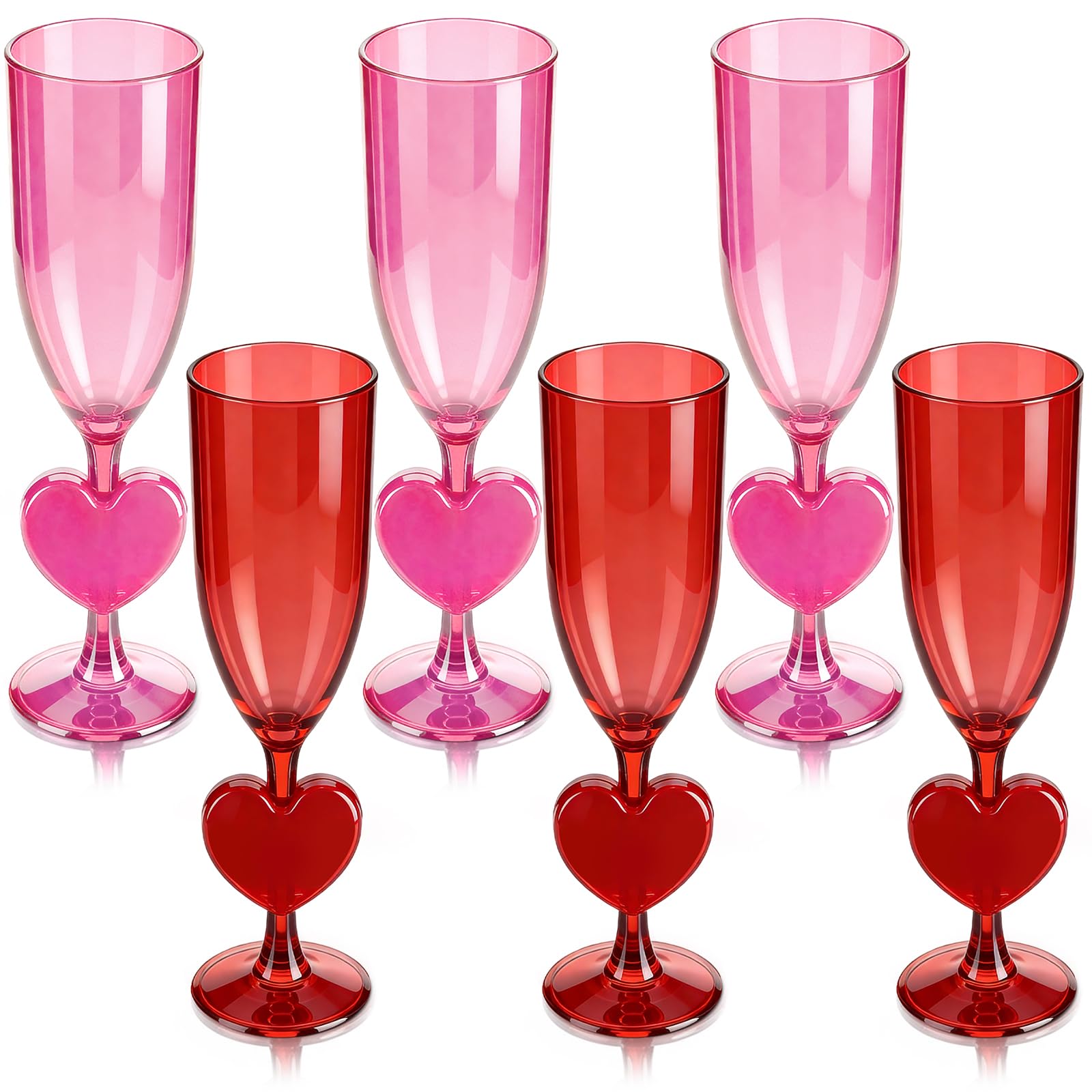 6 Pcs Heart Shaped Champagne Flute Valentine's Day 6 oz Acrylic Martini Glasses Galentine's Day Cocktail Toasting Wine Cups for Galentine Girls Night Bachelorette Party Favors Gifts (Pink and Red)