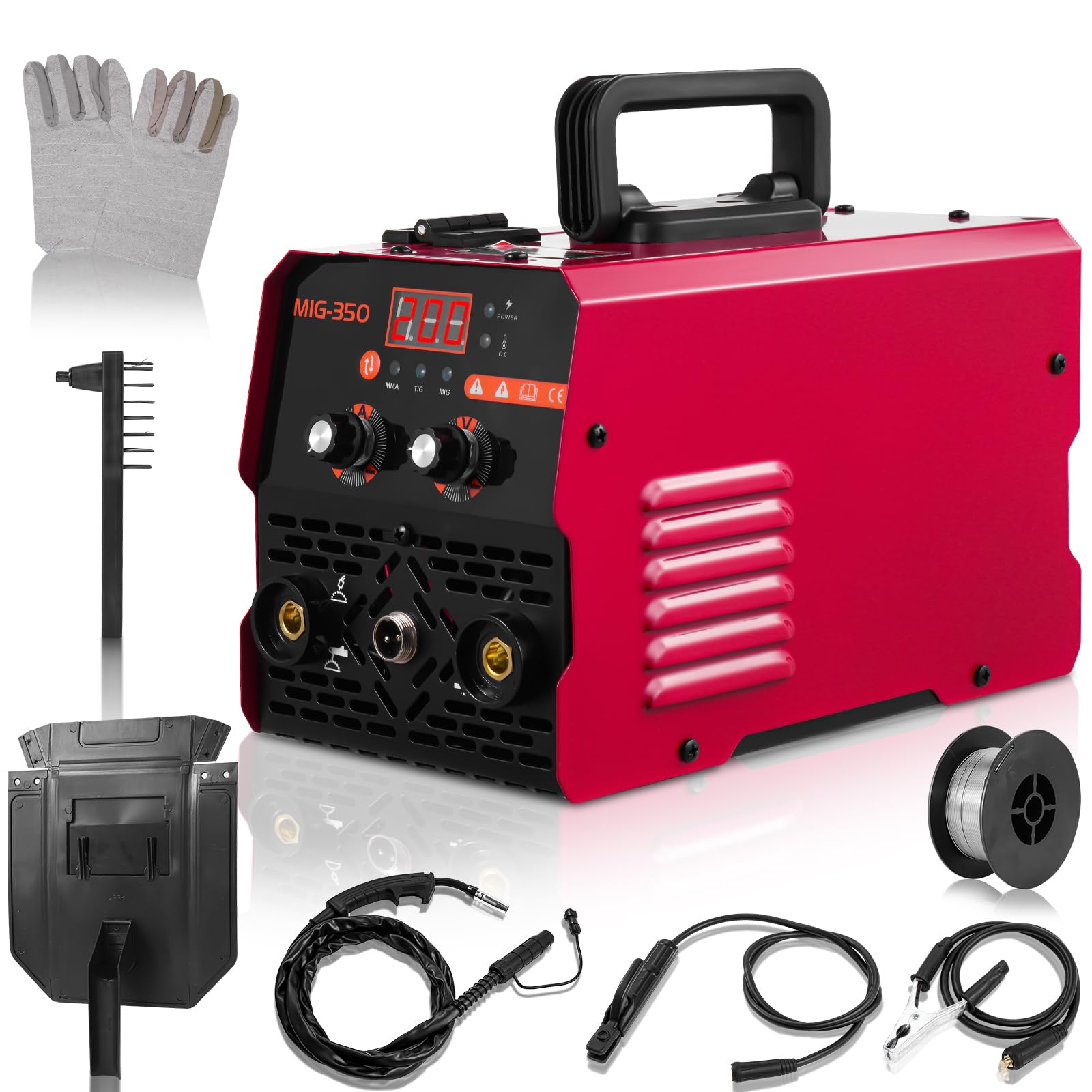 Victoam 220V 350A Welding Machine, Gasless MIG Welder, 3 in 1 MIG/ARC/TIG Inverter Welder Machine with Digital LED Dispaly, Come Flux Core Welding Wire and MIG Torch, for DIY Professional Use