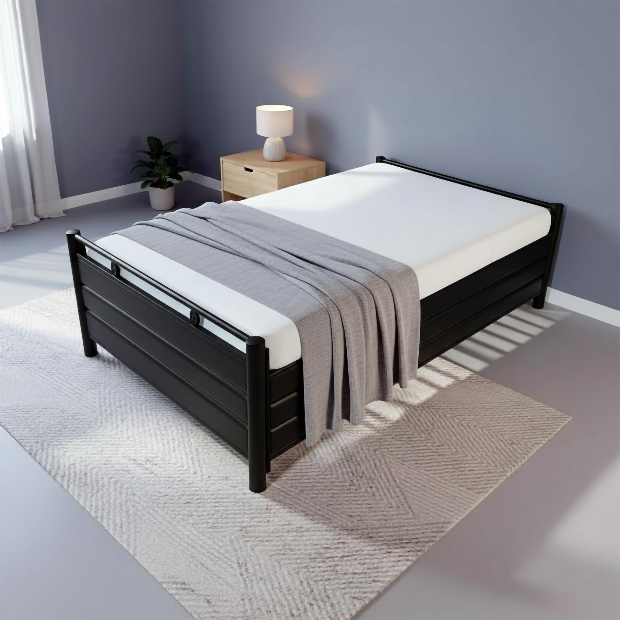 Metal Diwan Bed with Hydraulic Storage Without Headboard | Strong Cot for Bedroom | Space Saving Iron Bed Frame with Powder Coated Finish Without Mattress (Black, 3 x 6.25 feet)-image-7