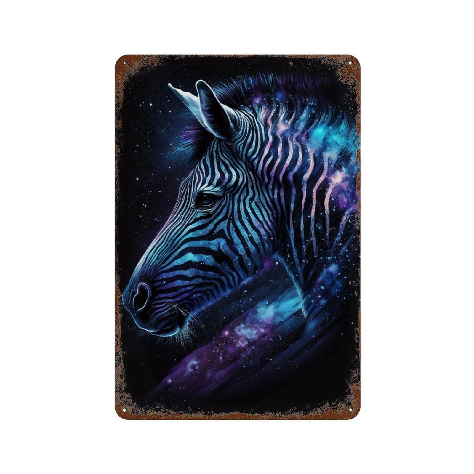 Galactic Zebra Art Print Rustic Tin Plaque 11.8"x7.9", for Shed, Workshop And Garage Wall Decor, Farmhouse Wall Decor