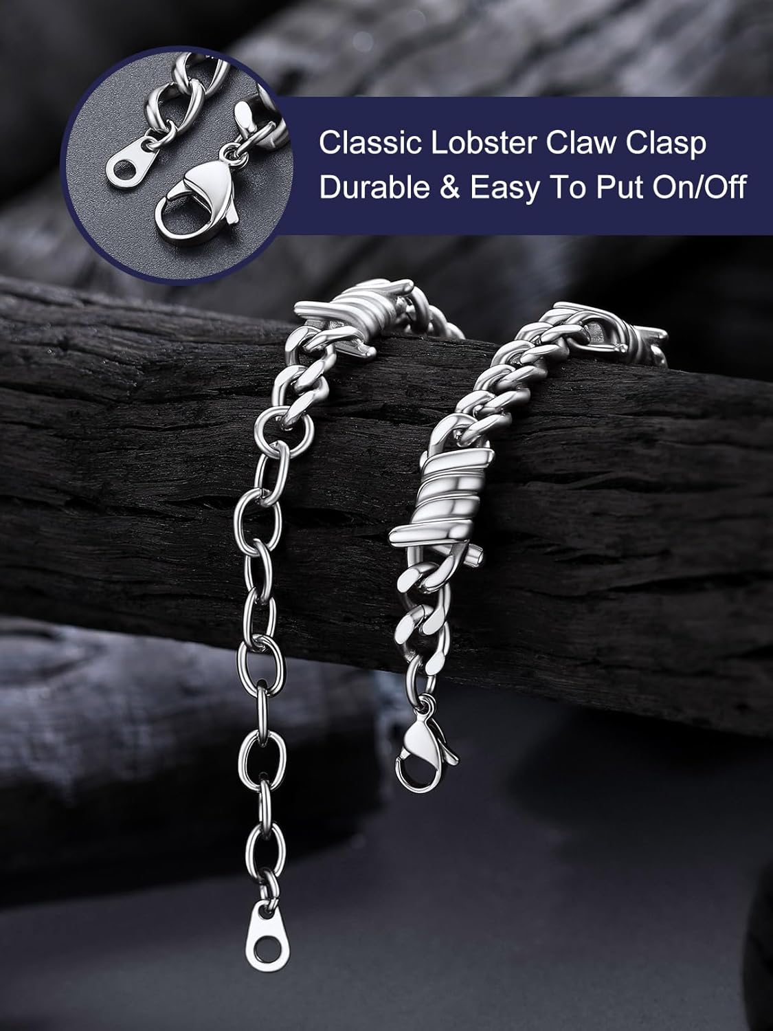 Bandmax Barbed Wire Chain Bracelets for Men Women Stainless Steel/Black/Gold Thorn Cuban Link Chains Bracelet Adjustable Punk Emo Style Jewelry - Image 3