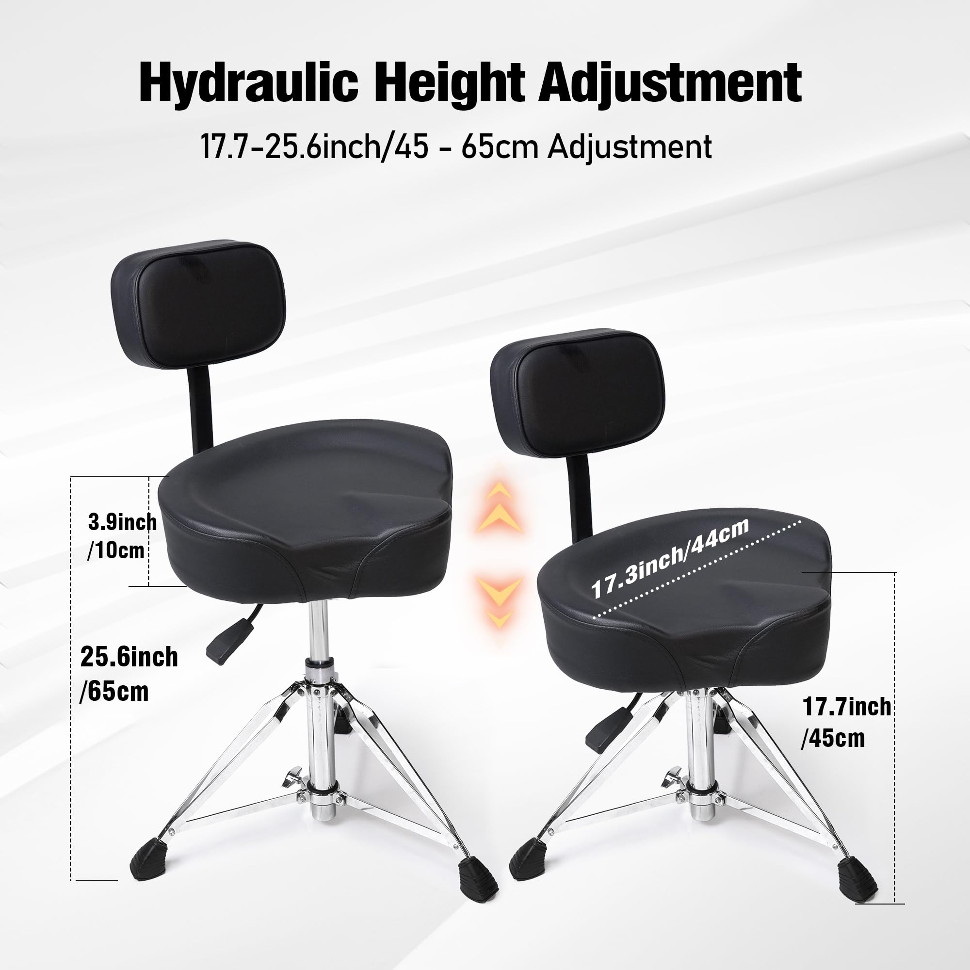 Vhffoso Taburete hidráulico para batería, altura regulable de 45 a 65 cm, resistente y de doble punta, estilo motocicleta, asiento de batería para niños DS03ED