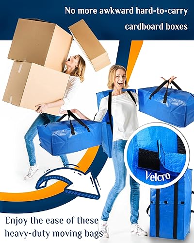 Miniatura 3 de Raydior Heavy Duty Moving bags Storage Totes 4PCS Extra Large Blue Packing Bags Backpack Straps Strong Handles & Zippers College Moving, Laundry
