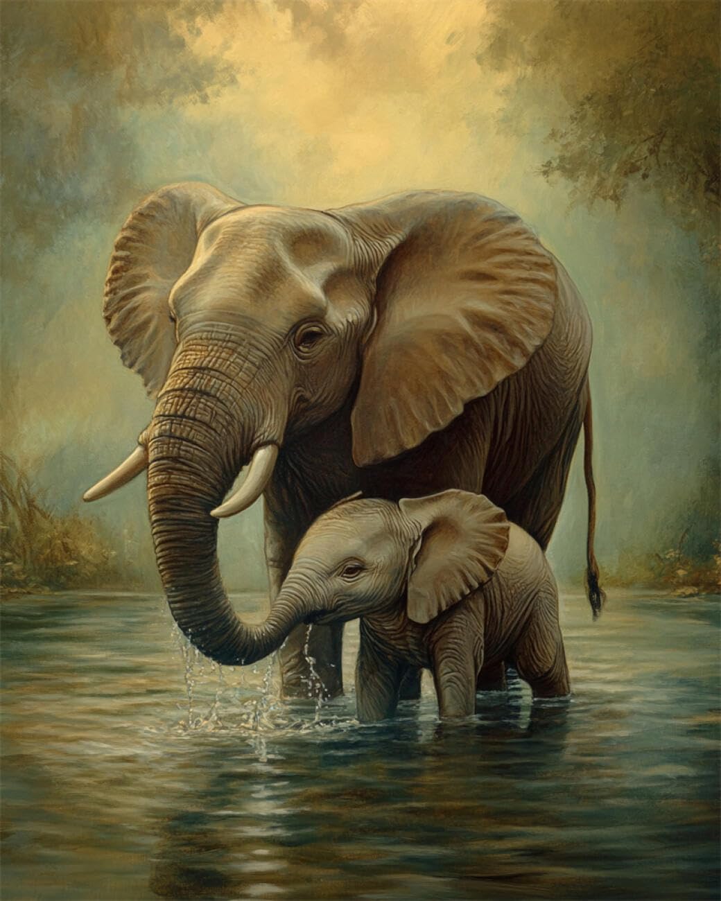 RKFLGEW DIY Seed Bead Embroidery Kits Elephant Portrait 50x70cm