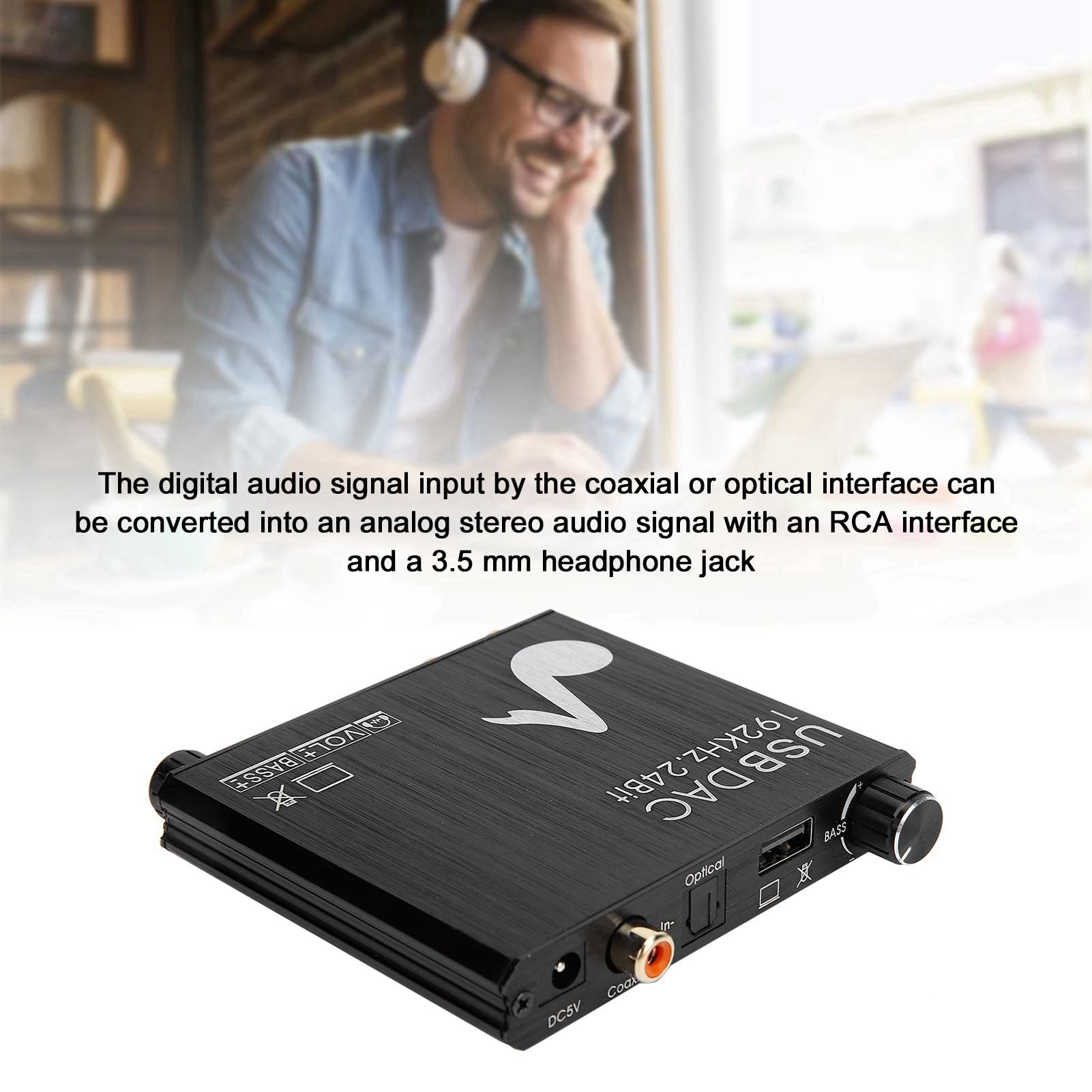 EMUKOEP Convertisseur Numérique vers Analogique, Réglage Professionnel des Basses pour Système de Cinéma Maison, Convertisseur DAC Optique Coaxial pour les Amateurs de Musique