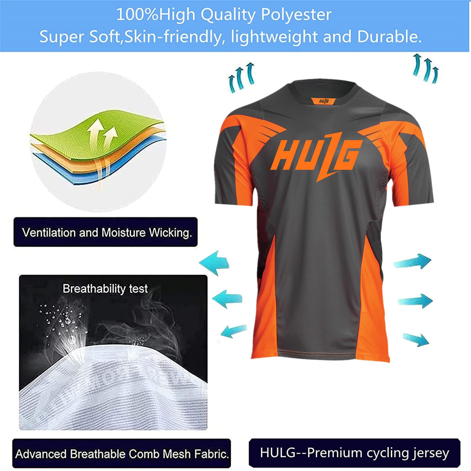 Maillot Cyclisme Homme, Manche Courte Tenue Maillot T-Shirt Cycliste Respirant Séchage Rapid Vélo,Maillot VTT Cyclisme