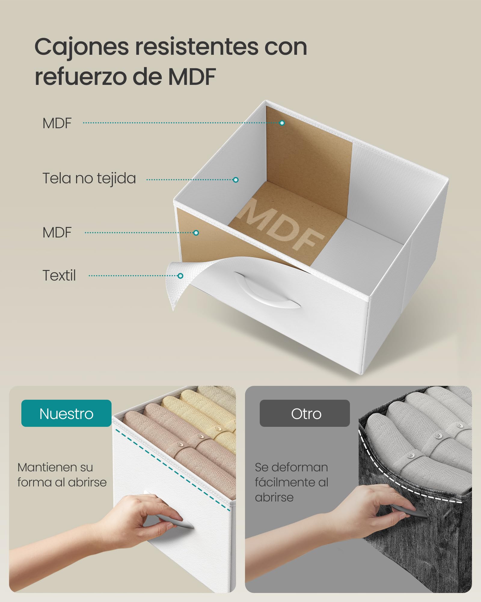 SONGMICS Cómoda, Cajonera con 10 Cajones de Tela, Organizador de Almacenamiento, Estructura de Acero, 98,7 x 30 x 96,2 cm, para Dormitorio, Salón, Pasillo, Nube Blanca, Colección BELLAH LGS236W101