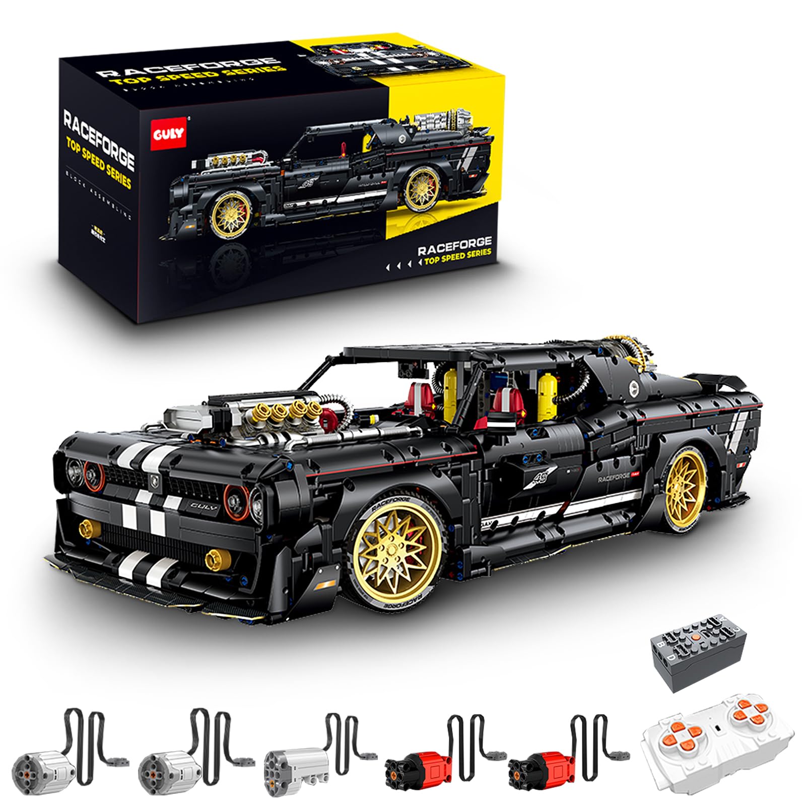 Technik Sports Car Kit, GULY 10637, 3751 Parts with Motors and LED, Large Remote Controlled Car MOC Clamping Blocks (Original Packaging) (Dynamic Version)