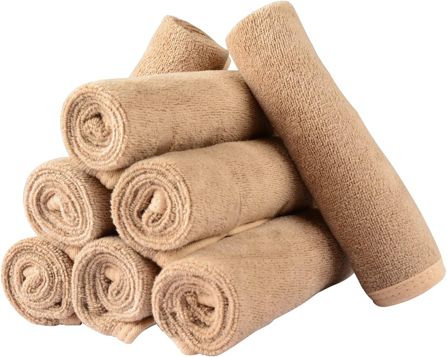 Microfiber Facial Cloths (Facial Towels), 8 Pack (12 x 12 inch), Super Absorbent, Quick Drying Fast, Soft, Eco-Friendly, for Facial Wash Cleansing, Make-up Removal, Baby and Travel (Camel)