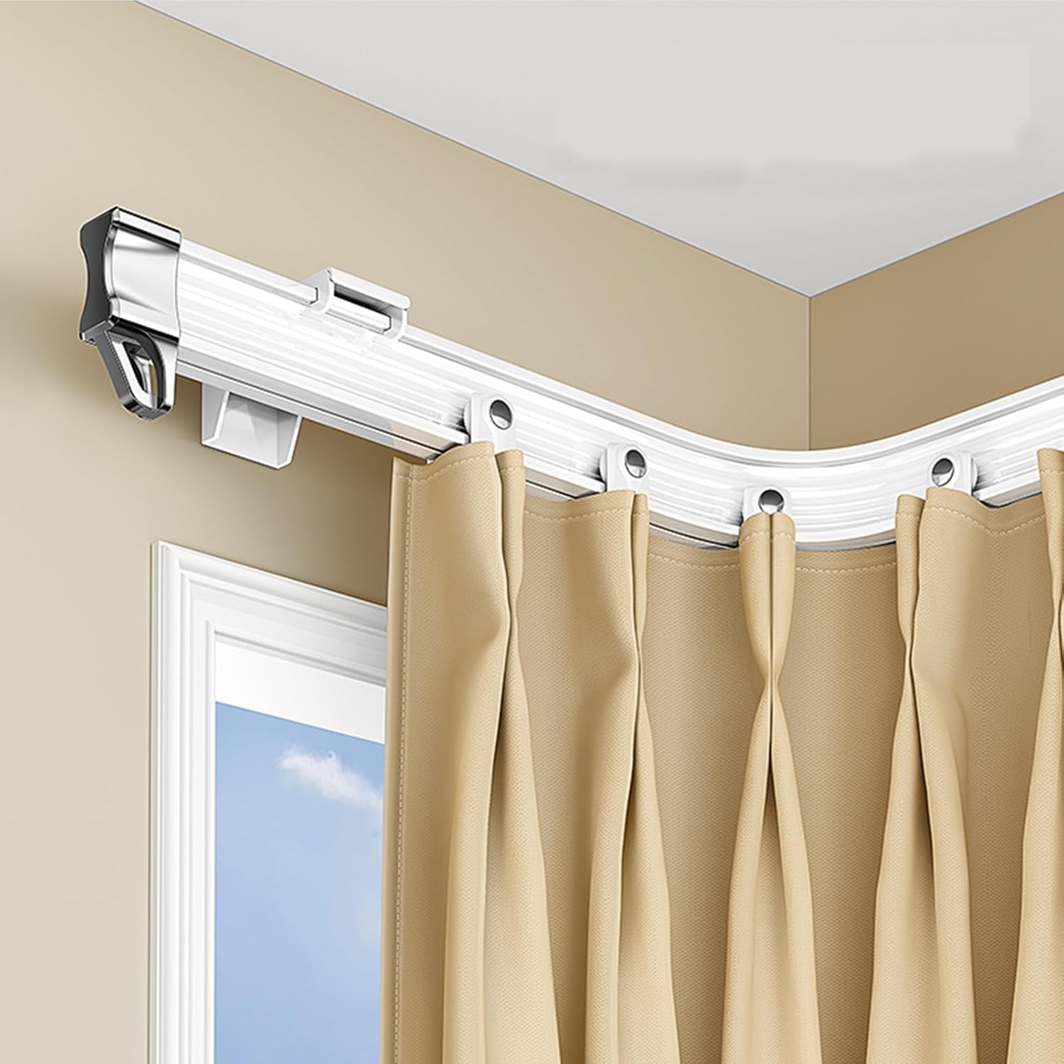 Flexible Bendable Ceiling Curtain Track (19.7FT) Curved Curtain Rail Wall Mount RV Sliding Ceiling Track System Set For Curtains Bay Window