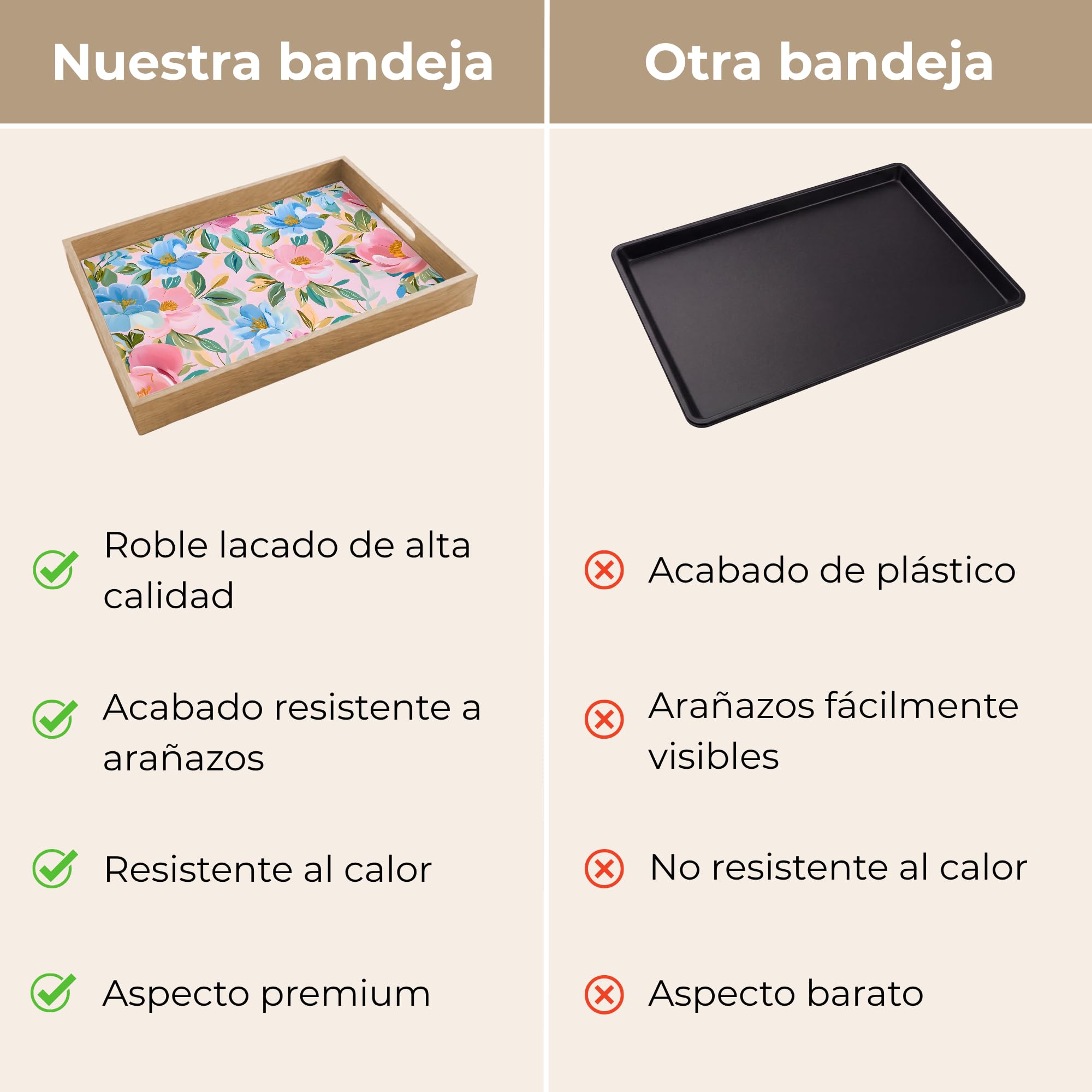 Bandeja De Madera Rectangular 50x35 cm Bandejas para Servir Comida Desayuno Decorativas Roble Cocina Tabuleiro Cafe Decoracion Azul - Rosa - Flores