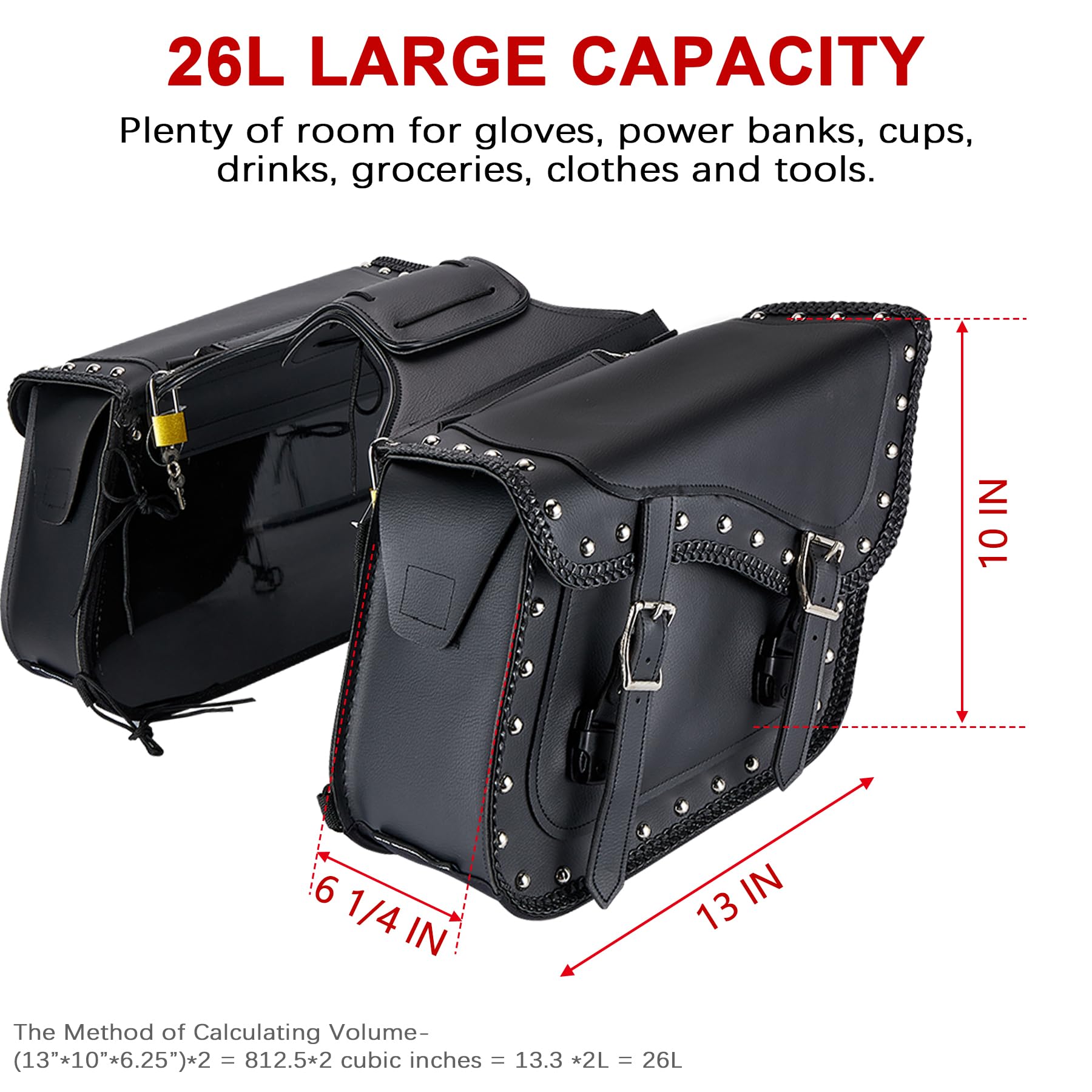 Dream Apparel Faux Leather Motorcycle Saddle Bags Throw Over Saddlebags,  PVC Motorcycle Side Bags For Honda Shadow Sportster Softail Dyna V-star