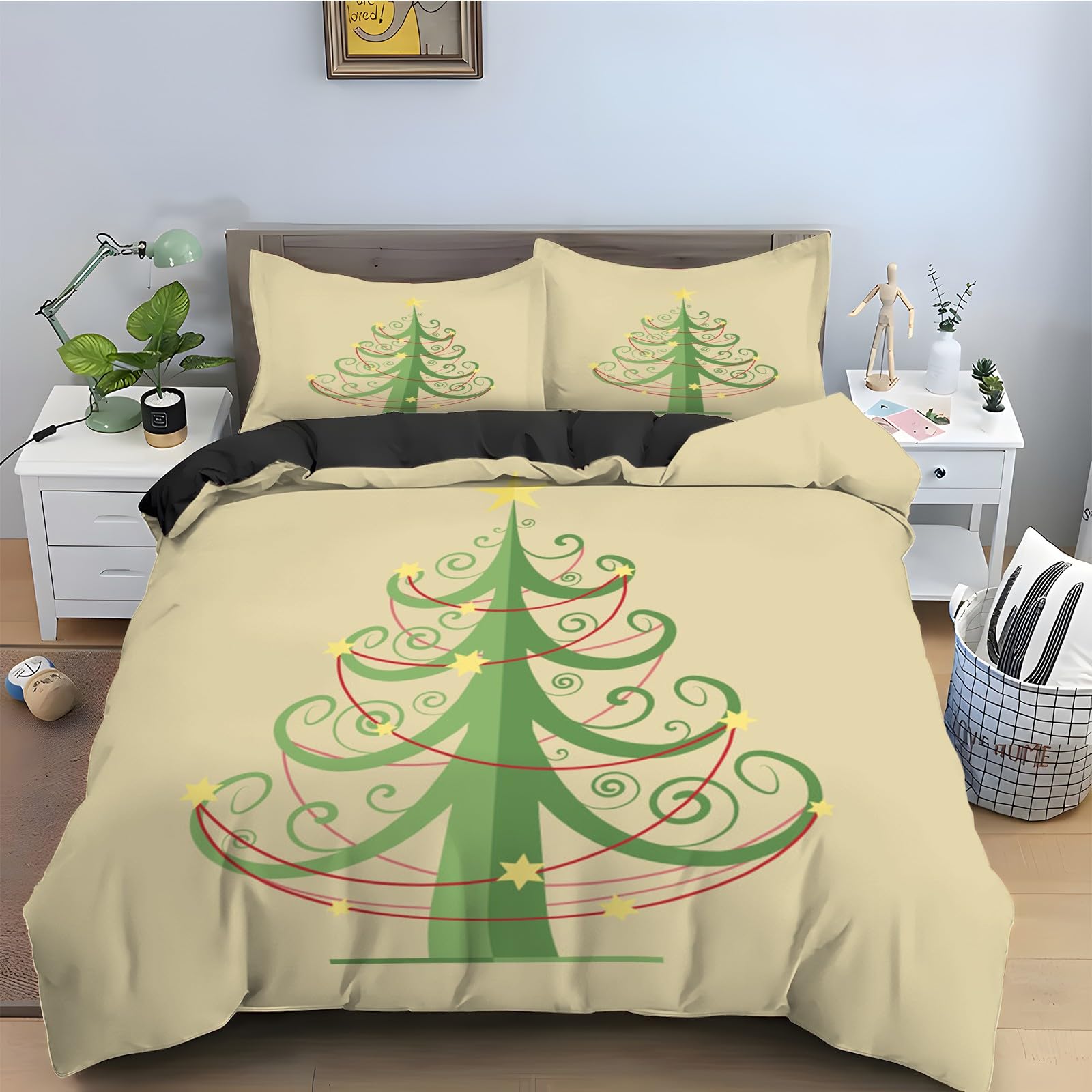 Housse de couette 200x200 microfibre douce parure verte de lit haute densité