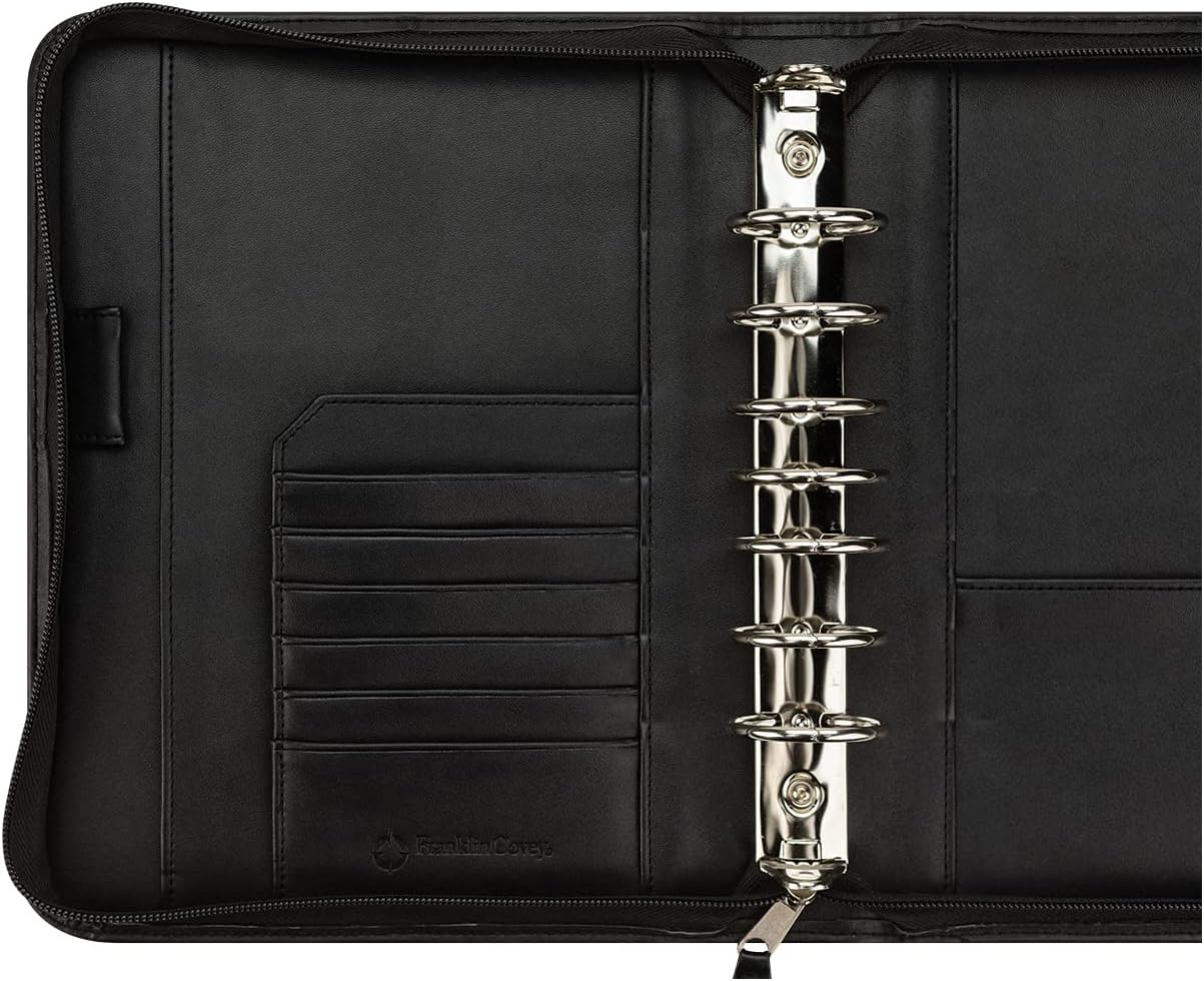 FranklinCovey - FC Basics Ring-Bound Binder for FranklinCovey Planners | Simulated Leather - Zipper Binder (Classic, Black)