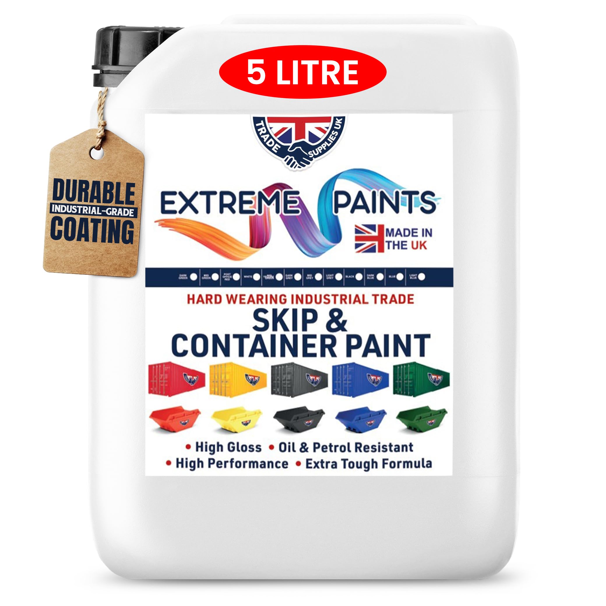 TRADE SUPPLIES UK - Extreme Skip & Container Industrial Paint – High Durability, Gloss Finish, Rust Inhibiting, Heavy-Duty Enamel Paint for Wood, Concrete & Metal - Mid Grey, 5L