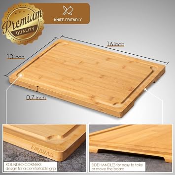 Extra Large Cutting Board, 16 Bamboo Cutting Boards for Kitchen with Juice Groove and Handles Kitchen Chopping Board for Meat Cheese board Heavy Duty Serving Tray, L, Empune