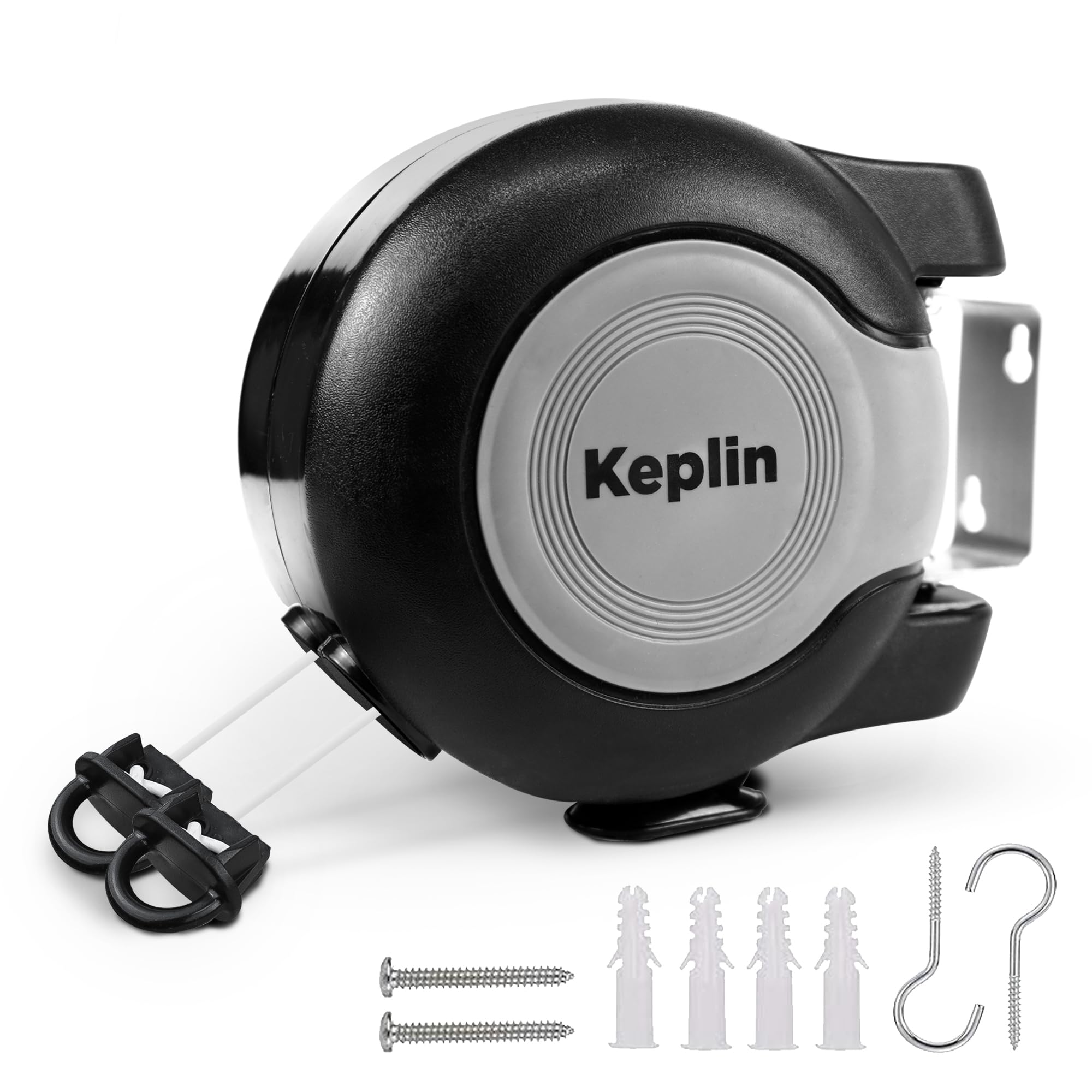 Keplin Retractable Washing Line – 30M Heavy-Duty Dual Clothesline, Automatic Retraction Wall-Mounted & Space-Saving Laundry Airer, Holds 15kg Easy Install, Indoor & Outdoor (30 Metres) Black