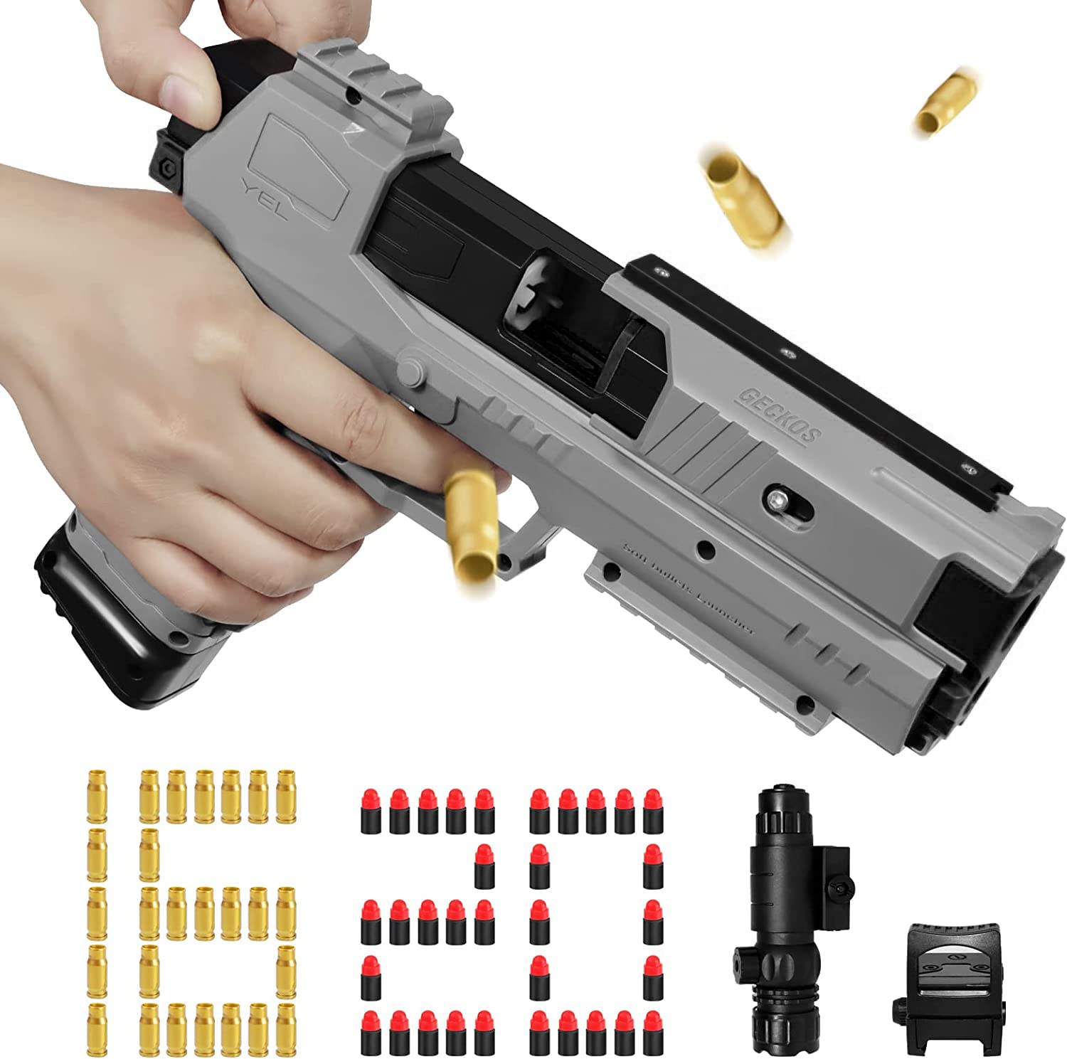 Moonmen Toy Gun with Shell Ejection,Soft Bullet Gun Look Real Nylon Toy Pistol, Combat Master Pistol Disassembly for Boys Girls Adults,Toy Foam Blasters,Gun Toy Model for Age 12+ (Grey)