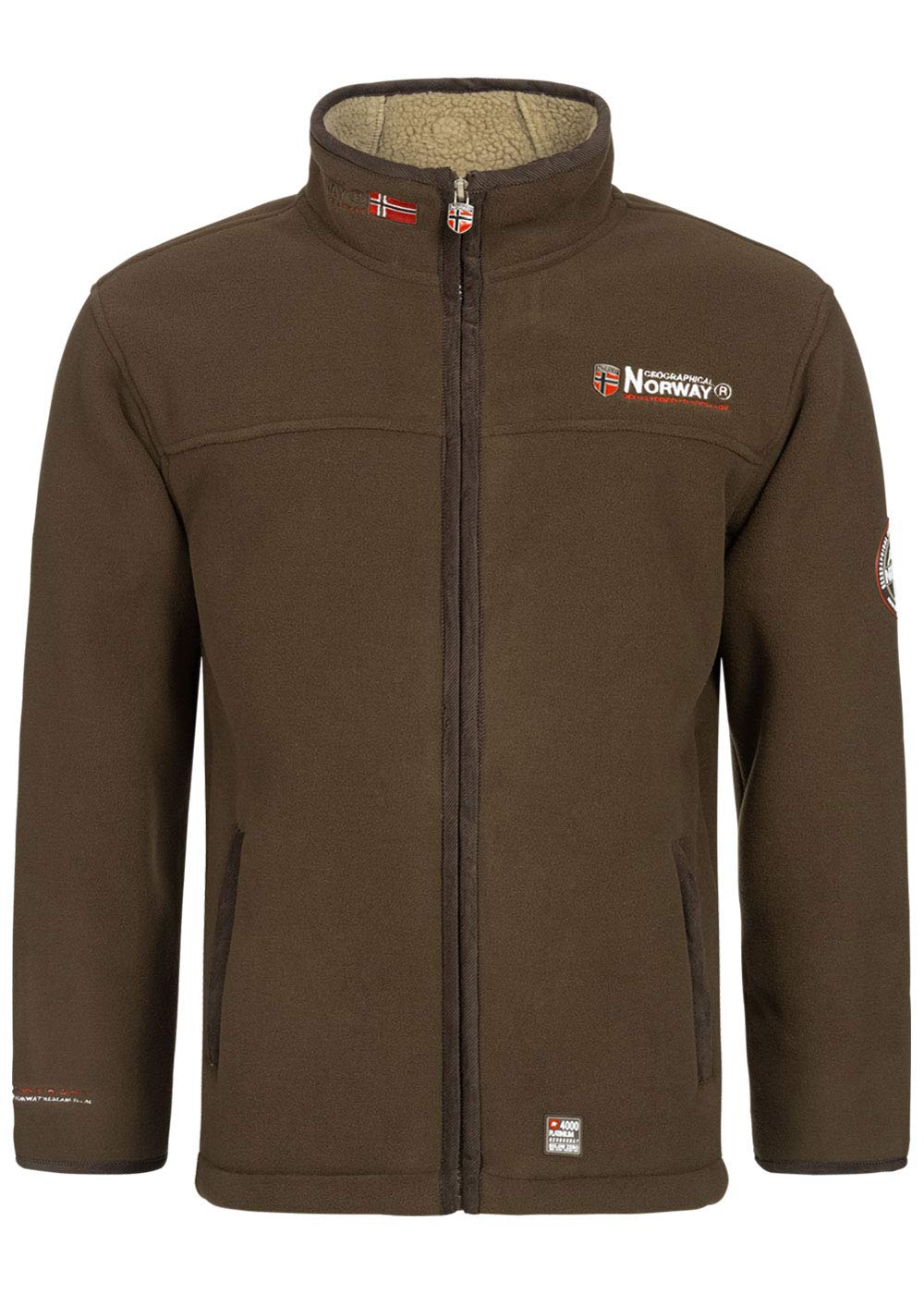 Geographical Norway - Chaqueta de forro polar para hombre ureka, con forro de pelo de peluche marrón S