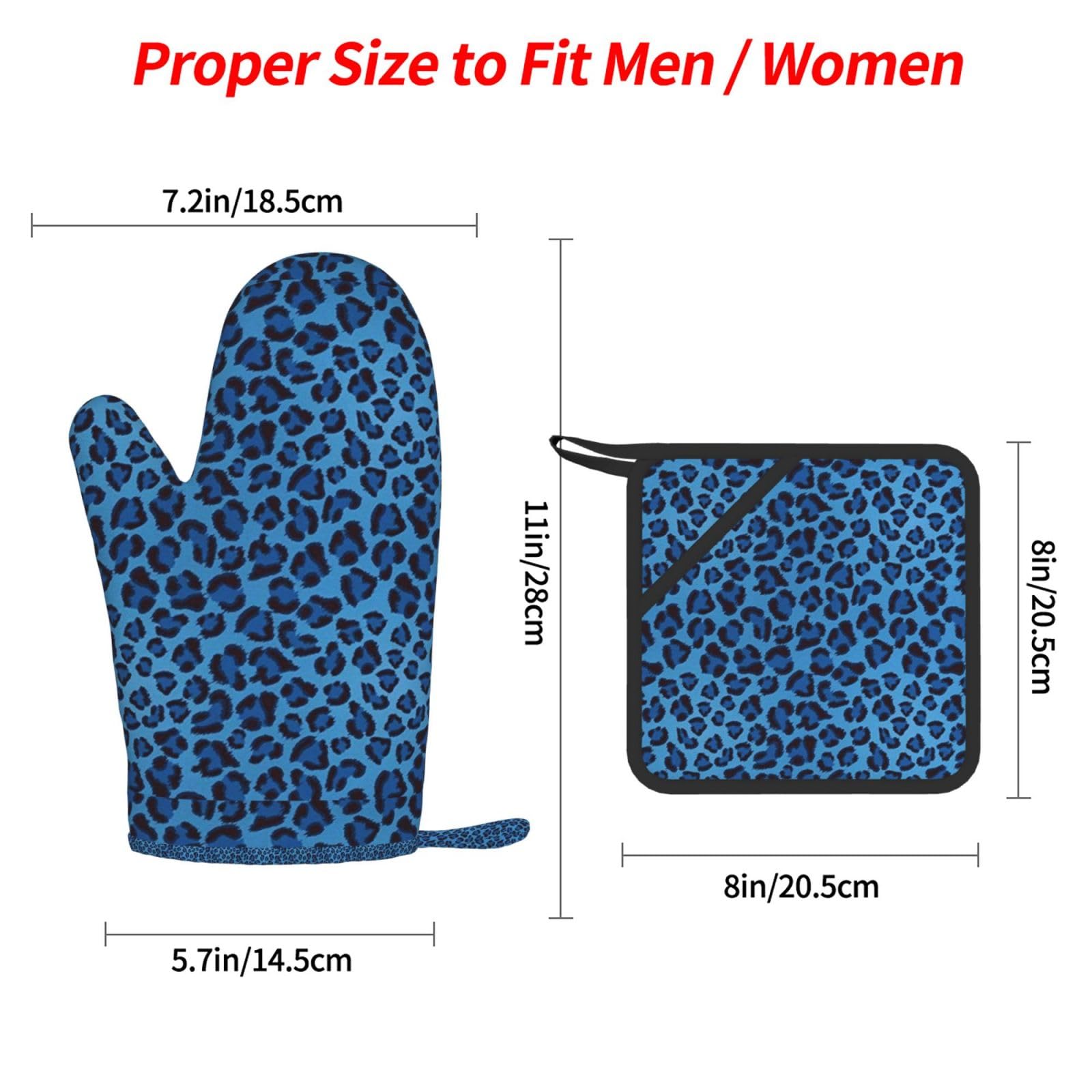 Ensemble de Quatre Gants et maniques résistants à la Chaleur, Gants de Cuisine antidérapants, maniques de Four, Motif léopard.