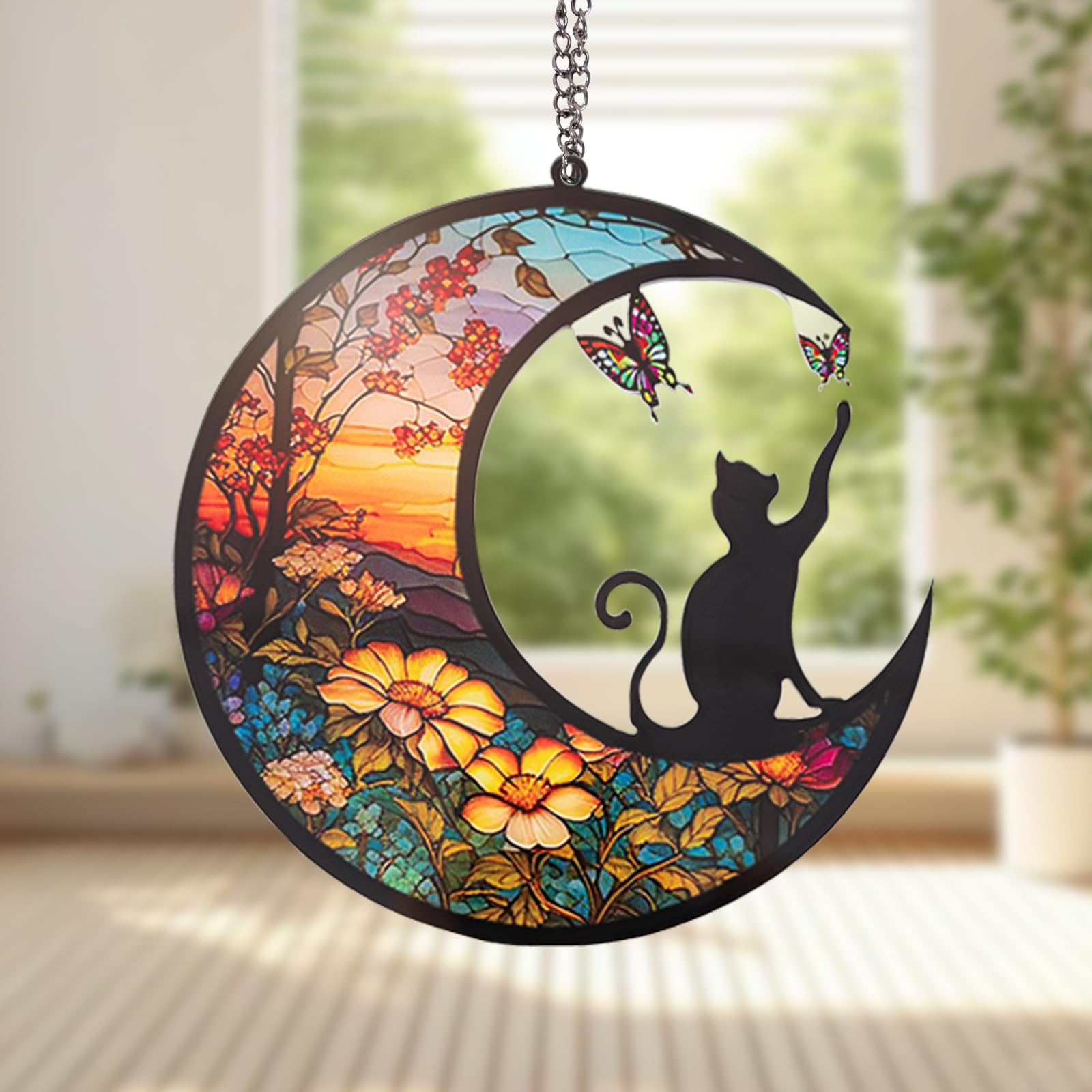 Rislobx Cat Memorial Hanging, Lost Pet Sympathy Gift, Plastic Suncatcher, Memory Ornaments for Cat Lovers (Butterfly)