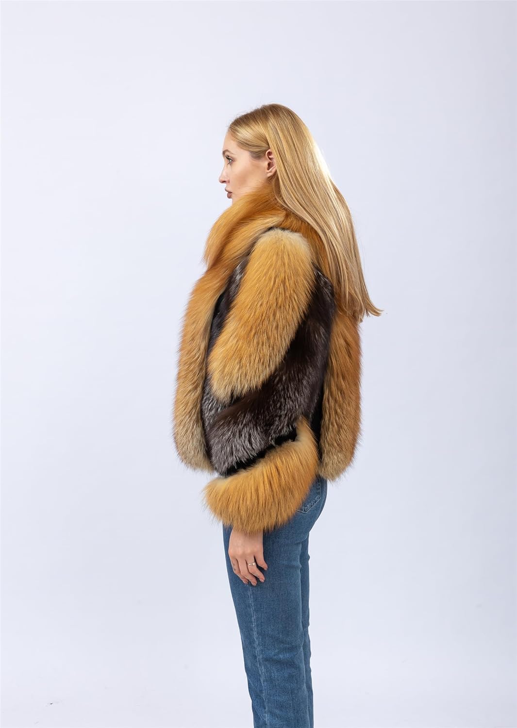 LVCOMEFF Women Natural Red Fox Silver Fox Fur Coat Furry Luxurious - Image 4