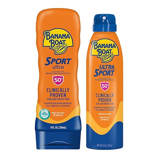 Banana Boat Sport Ultra Lotion and Spray Sunscreen SPF 50 Twin Pack | Includes 8oz Sunscreen Lotion and 6oz Spray, Broad Spectrum Sunblock, Banana Boat SPF 50 Twin Pack