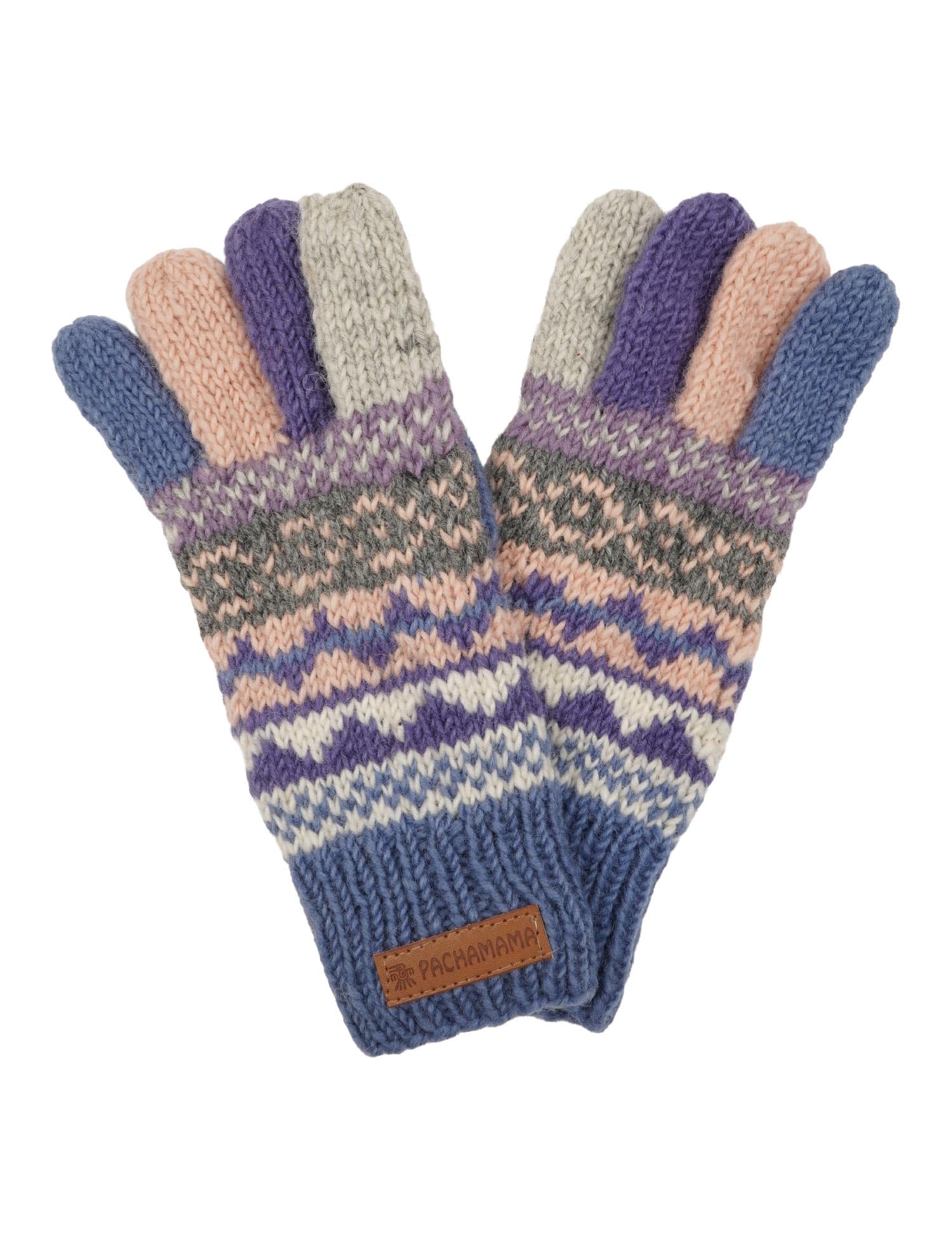 Pachamama Women Wool Gloves Handknitted Fairisle Multicoloured One-Size Handmade Extra Warm Fair Trade (Wool, Violet)