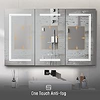 Vista 3 de Karl home Botiquín de baño de 3 puertas de 48 x 28 pulgadas con espejo LED, gabinete de baño regulable de 3 colores montado en la pared con estantes