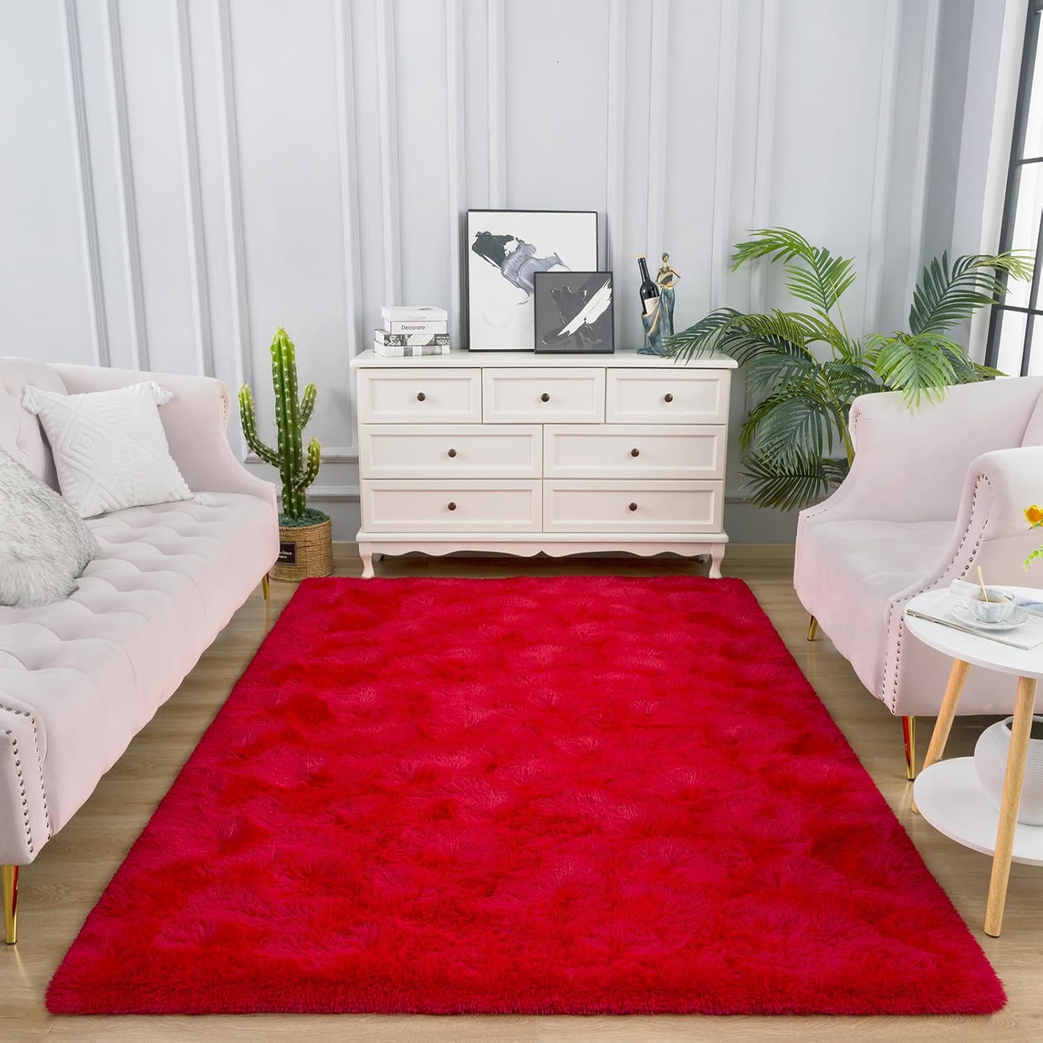 AROGAN Fluffy Rugs for Bedroom Living Room, Shag Area Rugs for Nursery Kids Girls Room, Plush Fur Rug for Playroom Dorm 4x6 Feet, Red