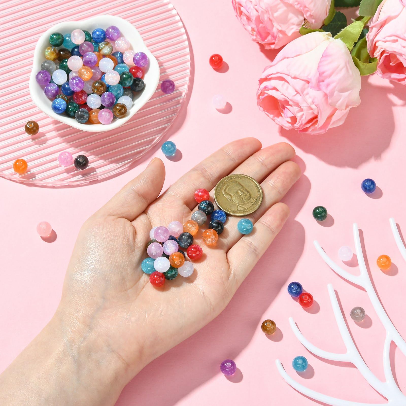 UR URLIFEHALL 120 Pcs 12 Colours Imitation Cat Eye Beads 8mm Resin Round Spacer Beads for DIY Necklaces Bracelet Earrings Jewellery Making - Image 4