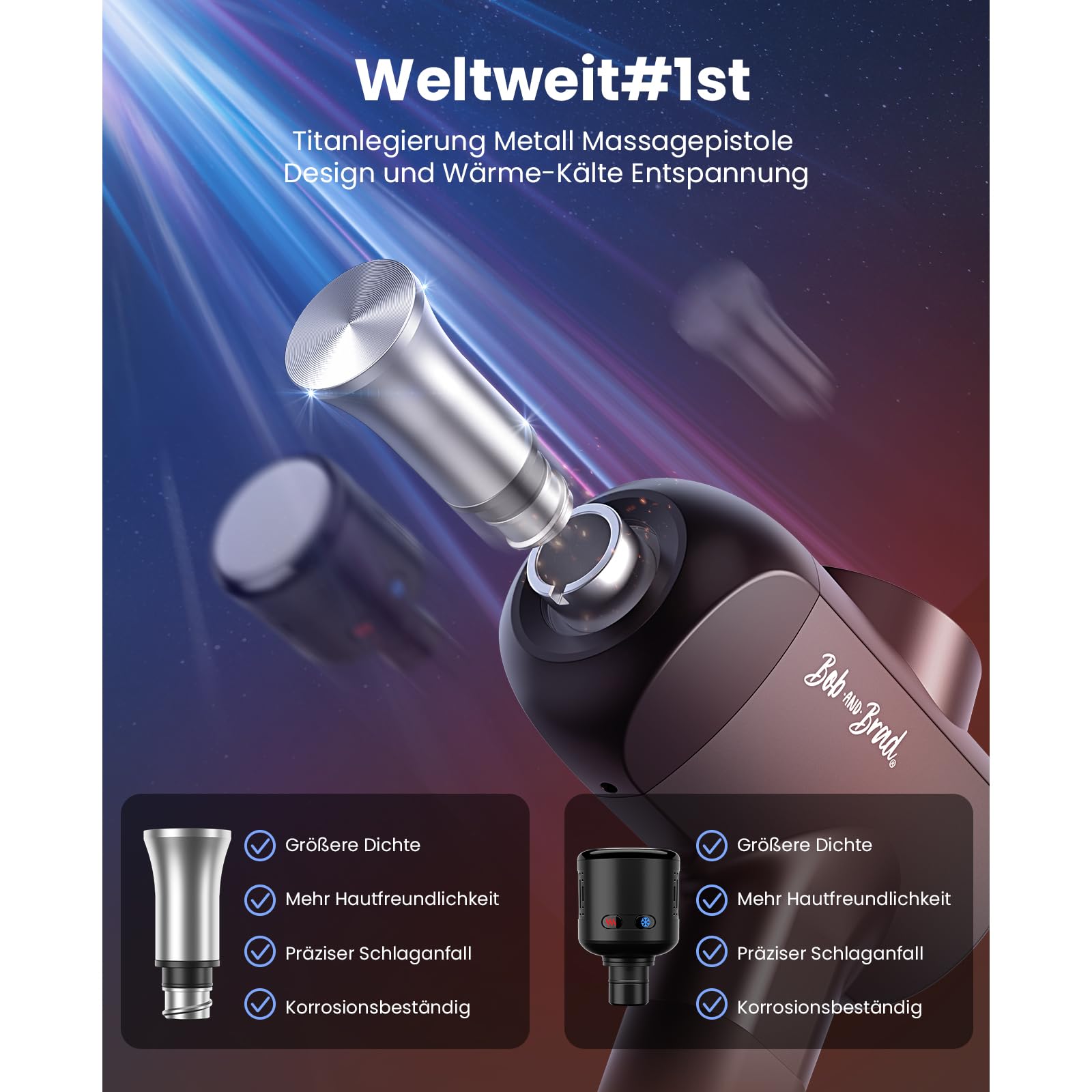 BOB AND BRAD X6 Ultra Massagepistole mit Infrarotlicht & Wärme - Profi Tiefengewebe-Muskelmassagegerät für Sportler, Exklusiver Titan-Kopf & 6 Aufsätze, Geschenk für Männer & Frauen