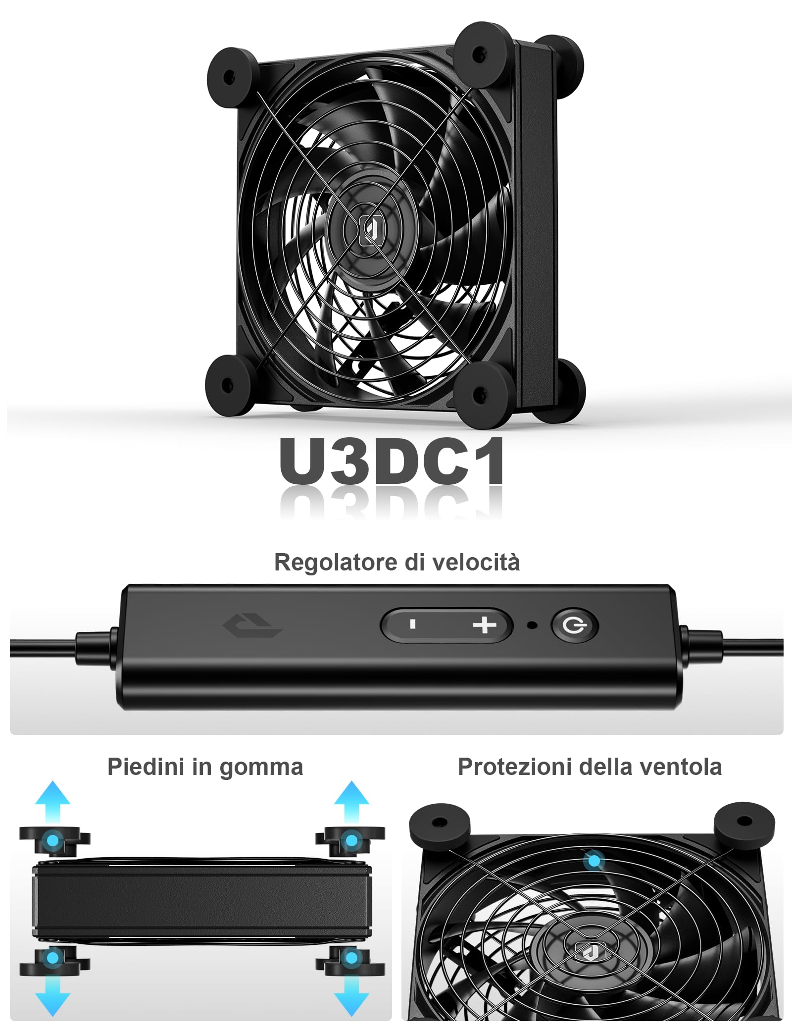 Mini Ventilateur à Panneau,Ventilateur de refroidissement avec contrôleur,120mm,3000 tr/min,12cm
