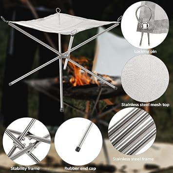 Portable Fire Pit for Camping,Large Upgrade Collapsing Stainless Steel Mesh Outdoor Fire Pits for BBQ (22 inch)