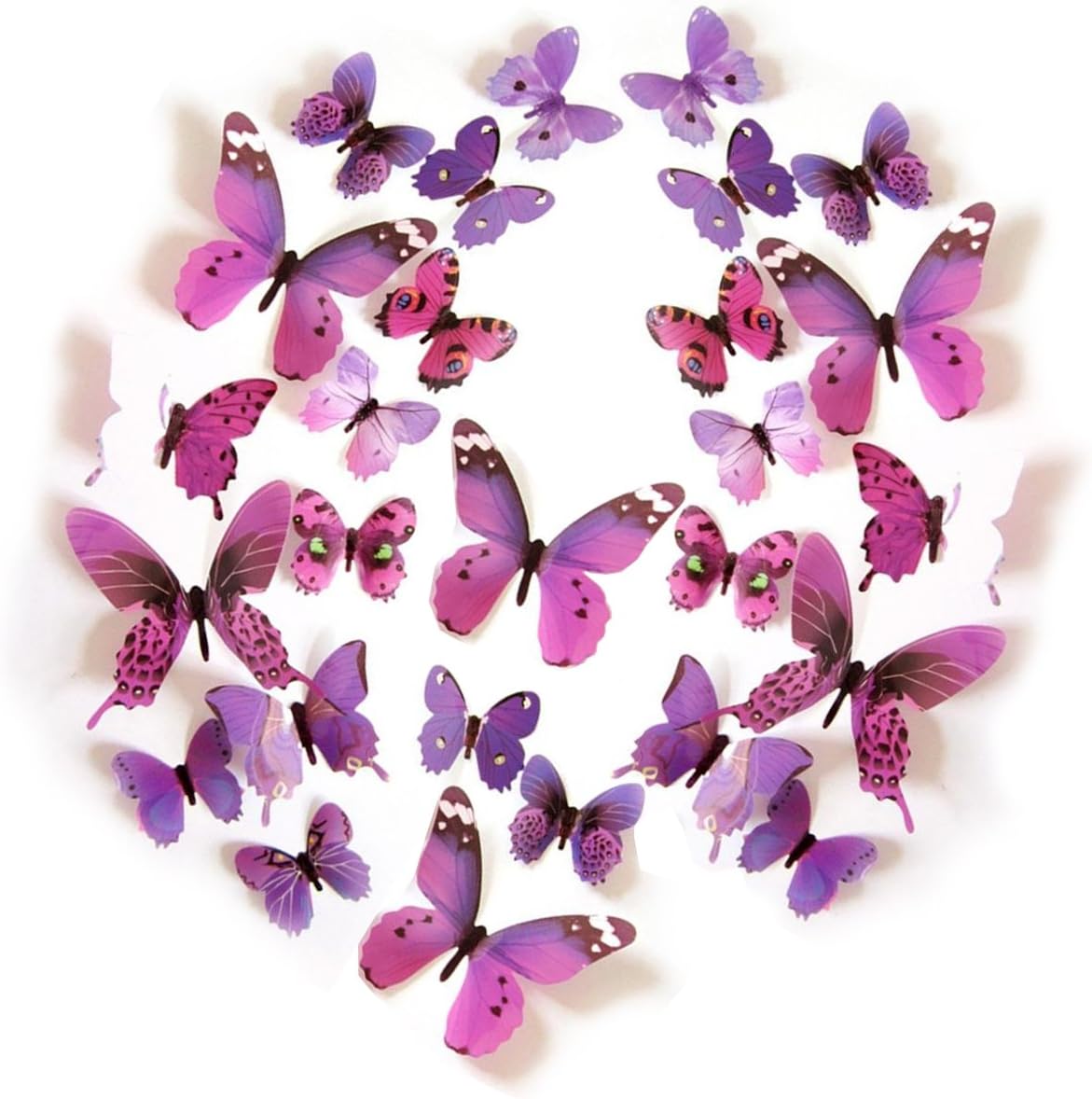 Kids' Wall Sticker Art Decor 3D Lively Butterflies DIY Art Wedding Decor Crafts 24 Pcs,Purple